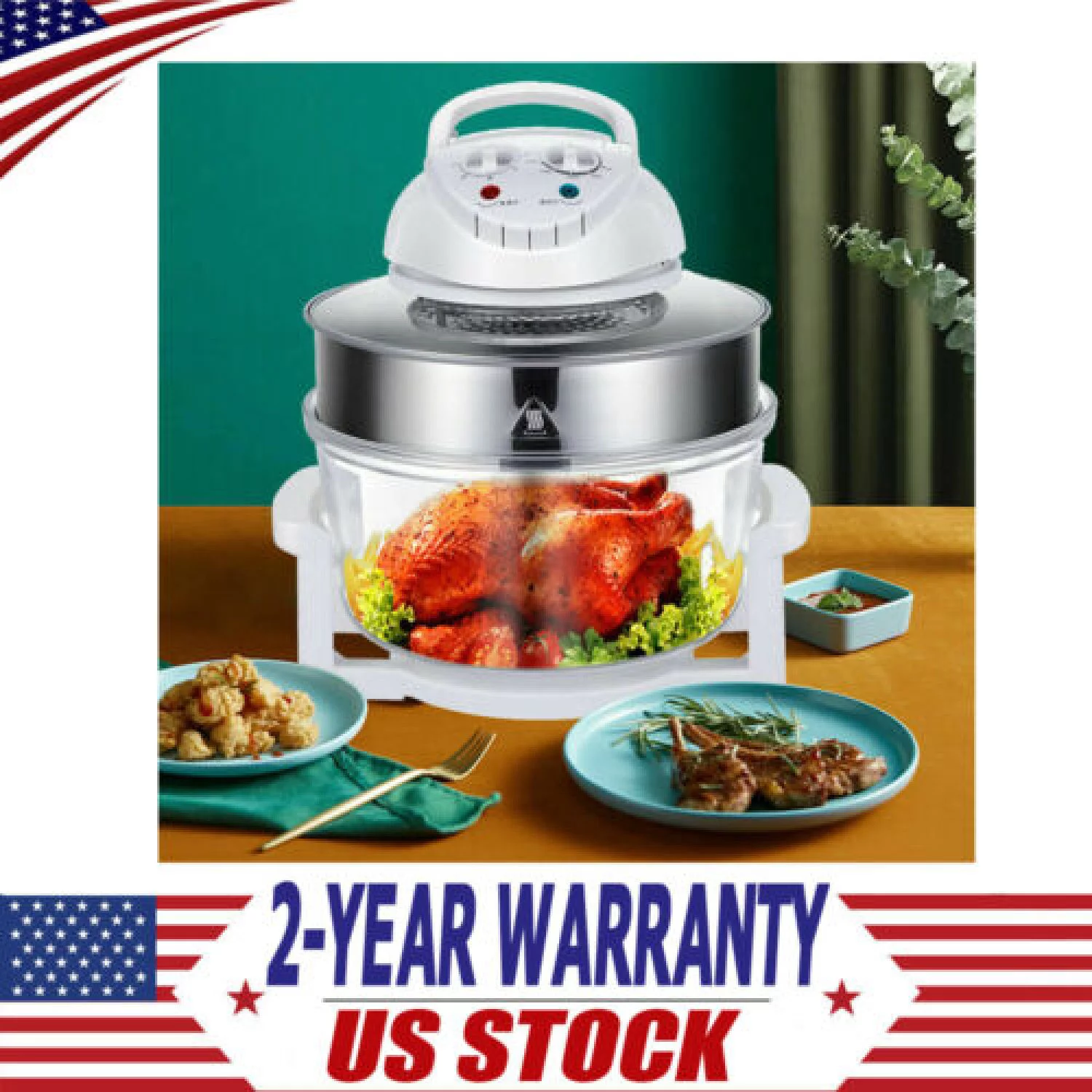 17L Glass Air Fryer Infrared Halogen Convection Oven 360�� heating Roaster 110V