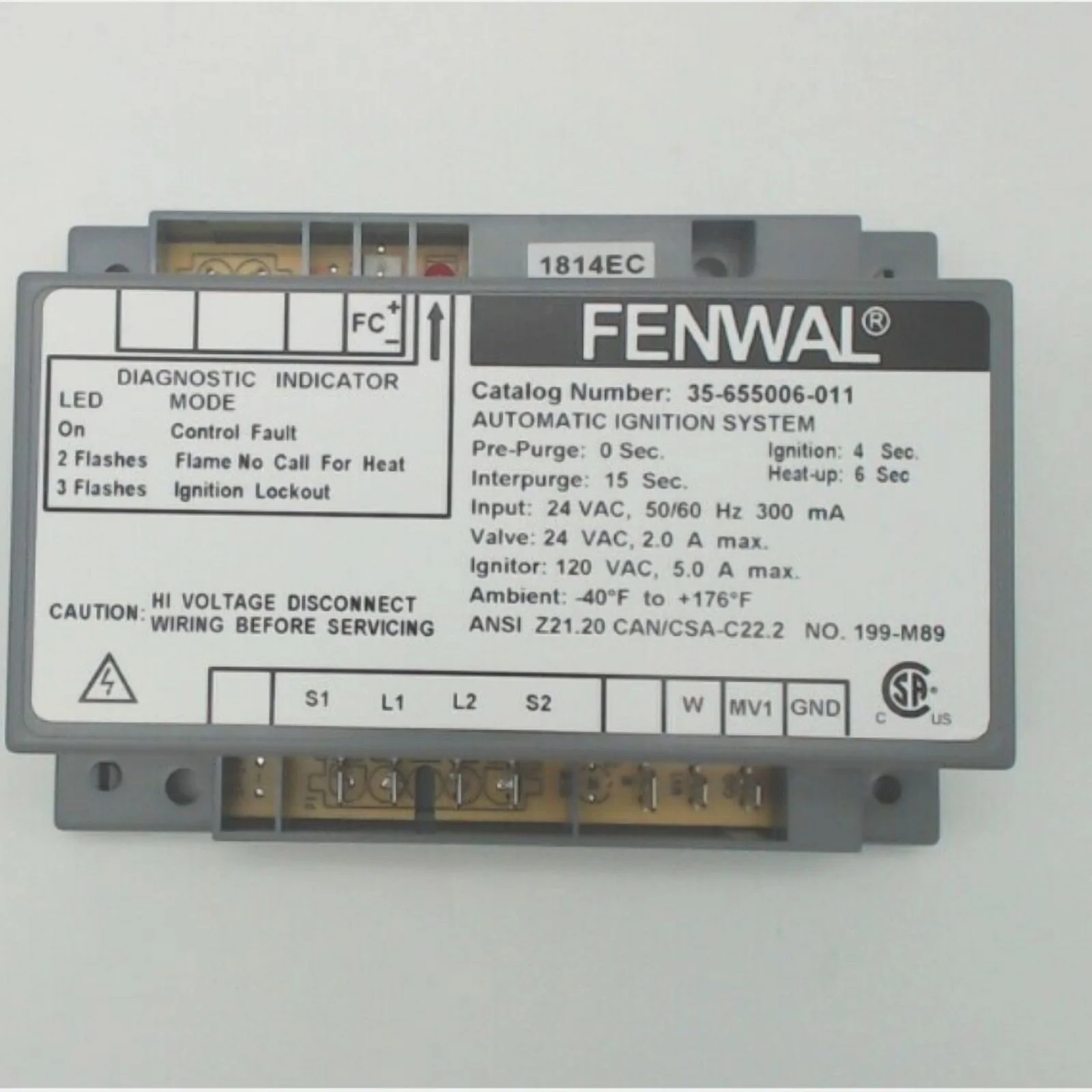 35-655006-011 Fenwal 120/240V No Pp 4S Tfi 3 Tries OEM 35-655006-011