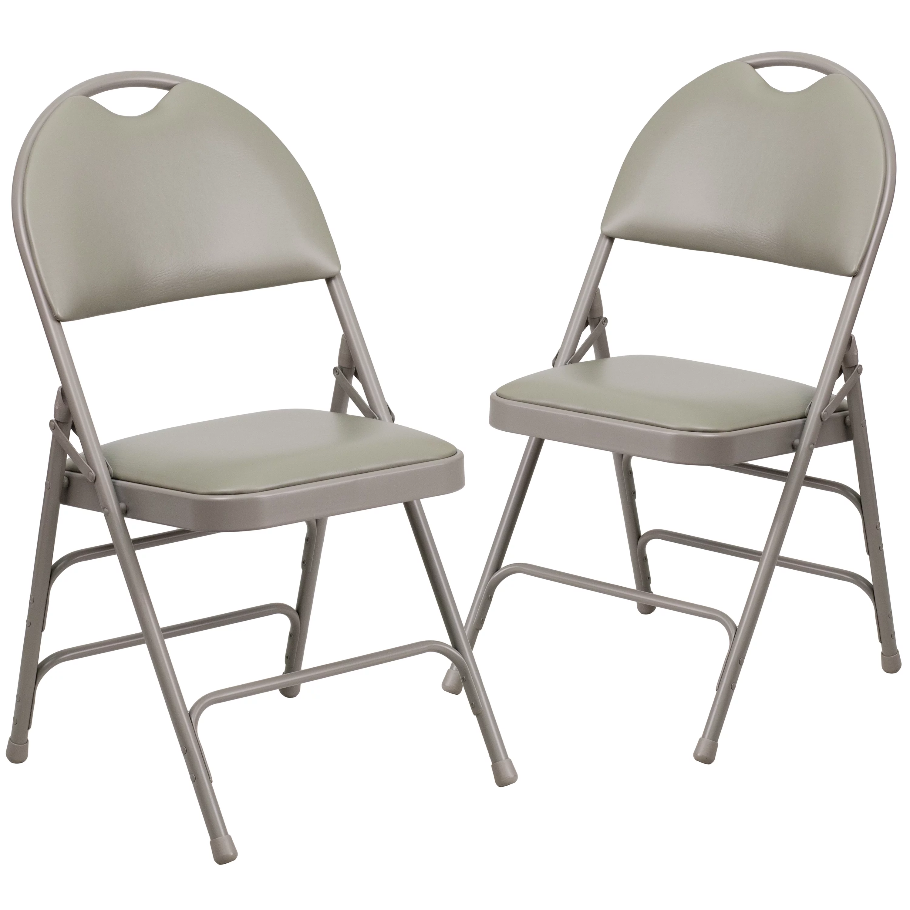 Emma + Oliver 2 Pack Easy-Carry Gray Vinyl Metal Folding Chair