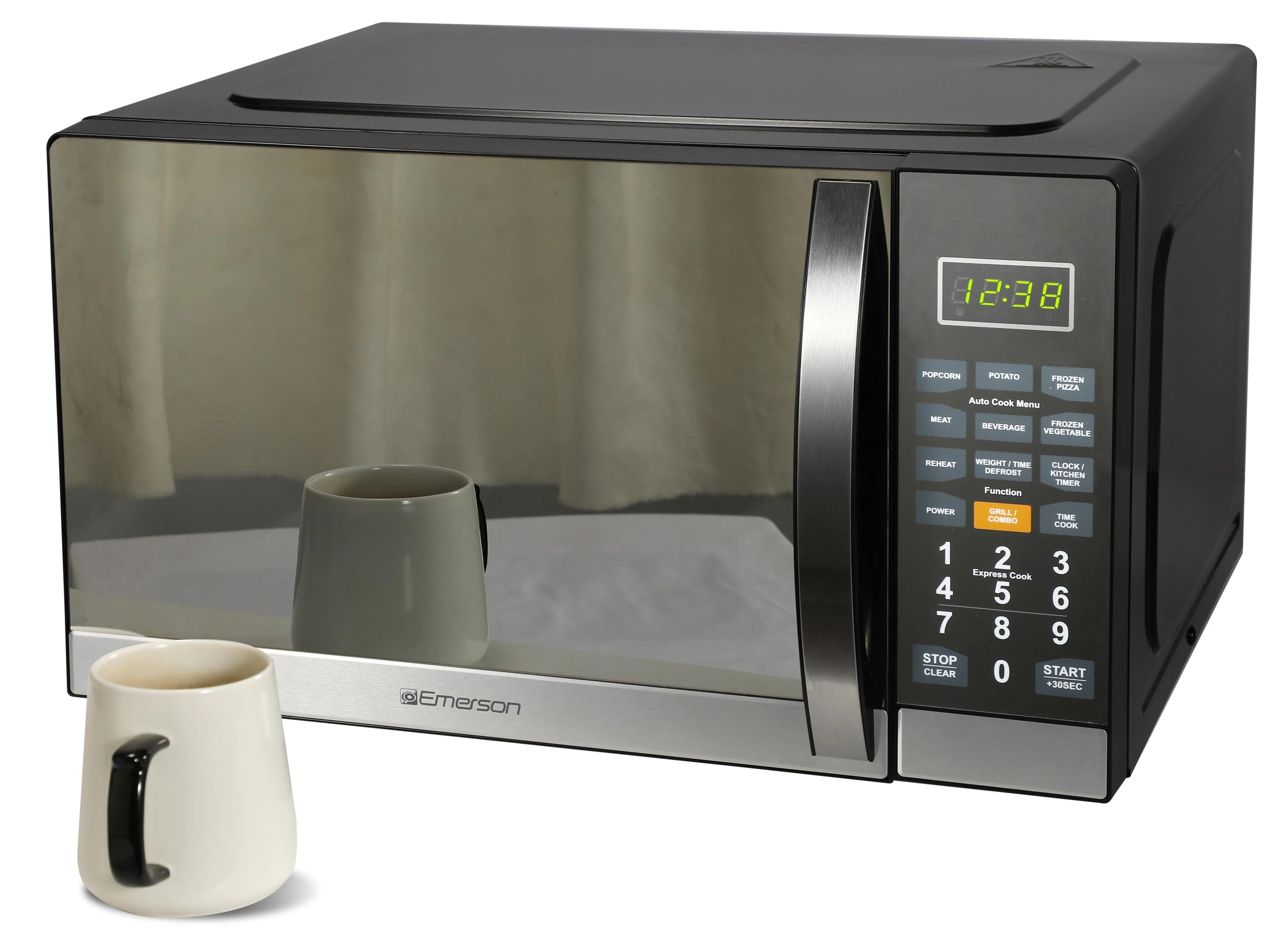 Emerson 1.1 Cu Ft 1100W Touch Control Microwave Oven with Grill, Stainless Steel and Mirror Finish, MWG1191SB