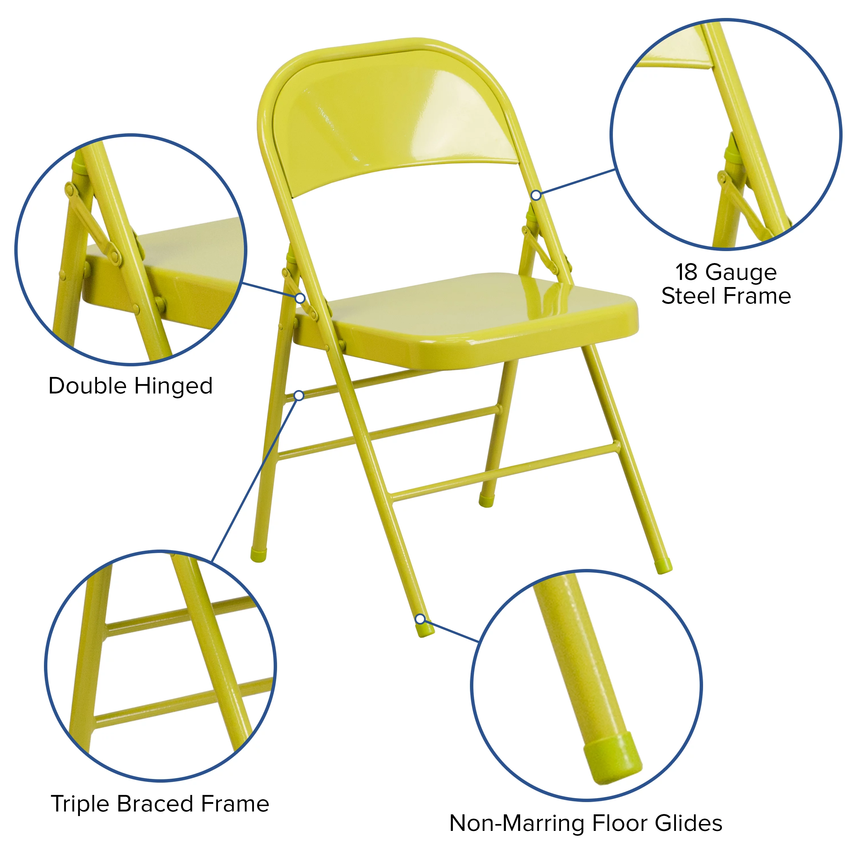 Flash Furniture 4 Pack HERCULES COLORBURST Series Twisted Citron Triple Braced & Double Hinged Metal Folding Chair