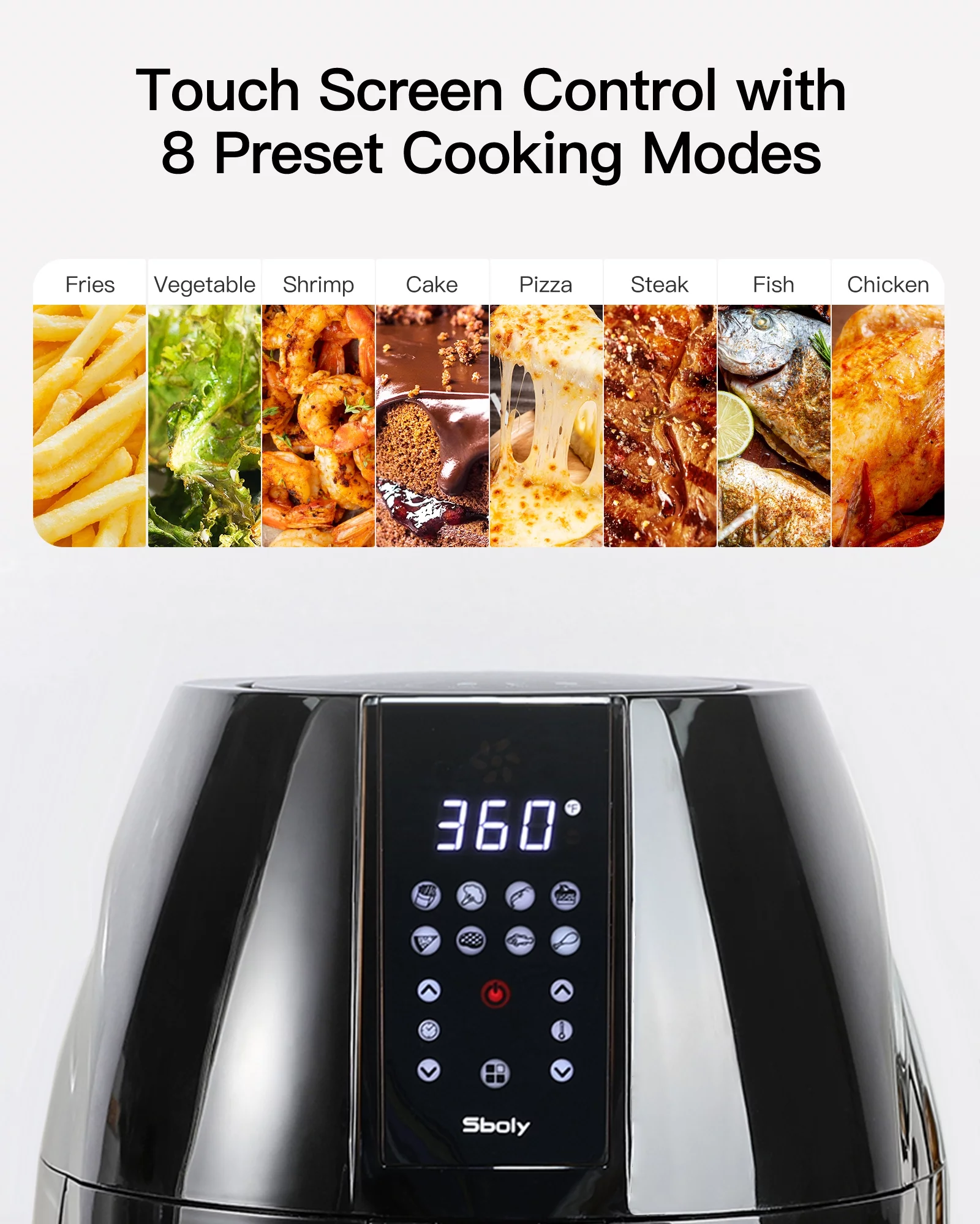 Home Air Fryer Oven Combo 8-IN-1 with LCD Digital Touch Screen Nonstick Oil-free Baking Black