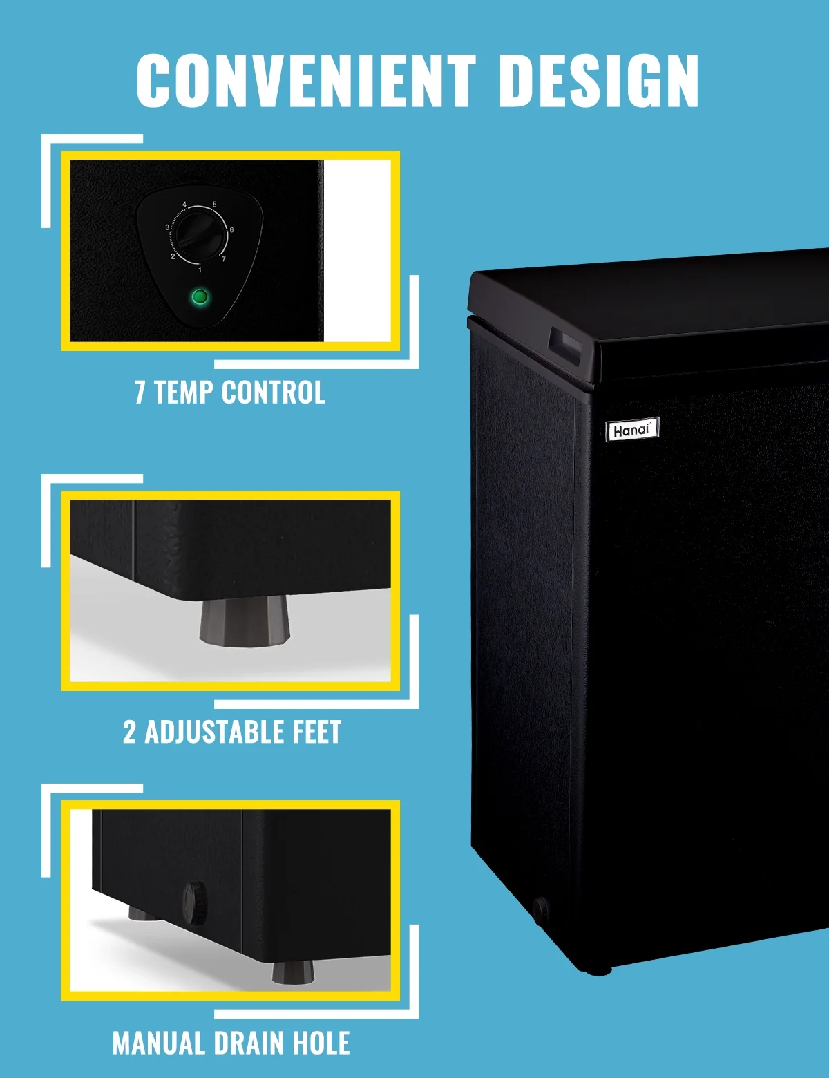 5.0 Cubic Feet Small Deep Freezers with Removable Storage Basket Compact Chest Freezer Black