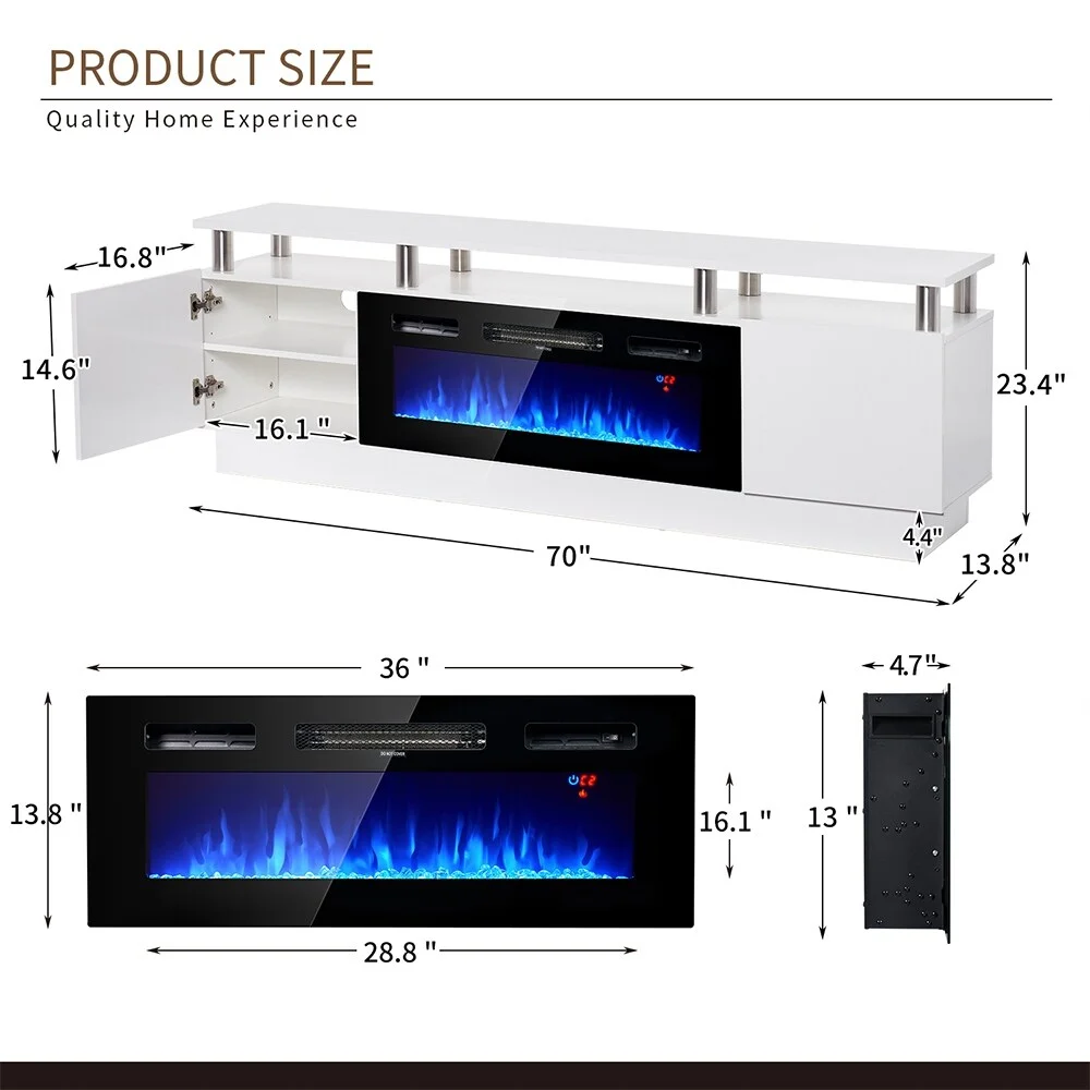 70'' Fireplace TV Stand with 36' Electric Fireplace White