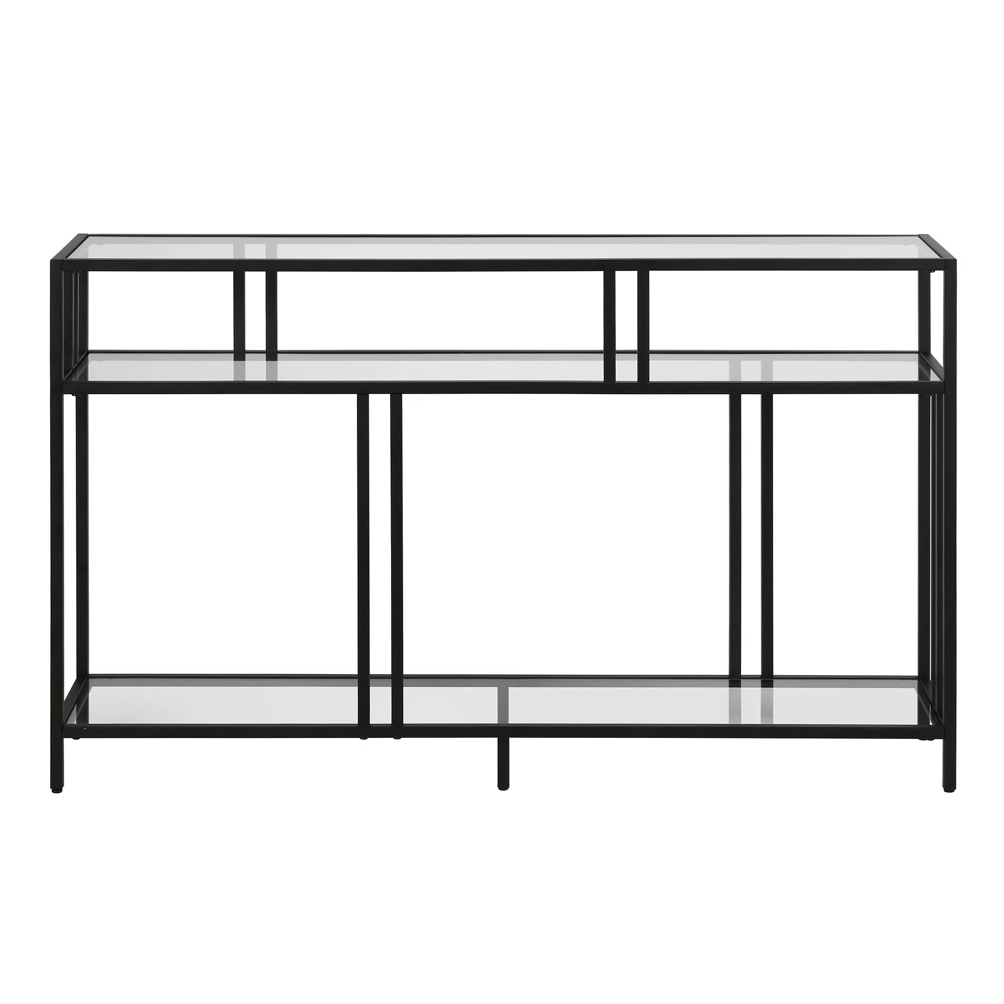 Industrial Metal TV Stand with Glass Shelves