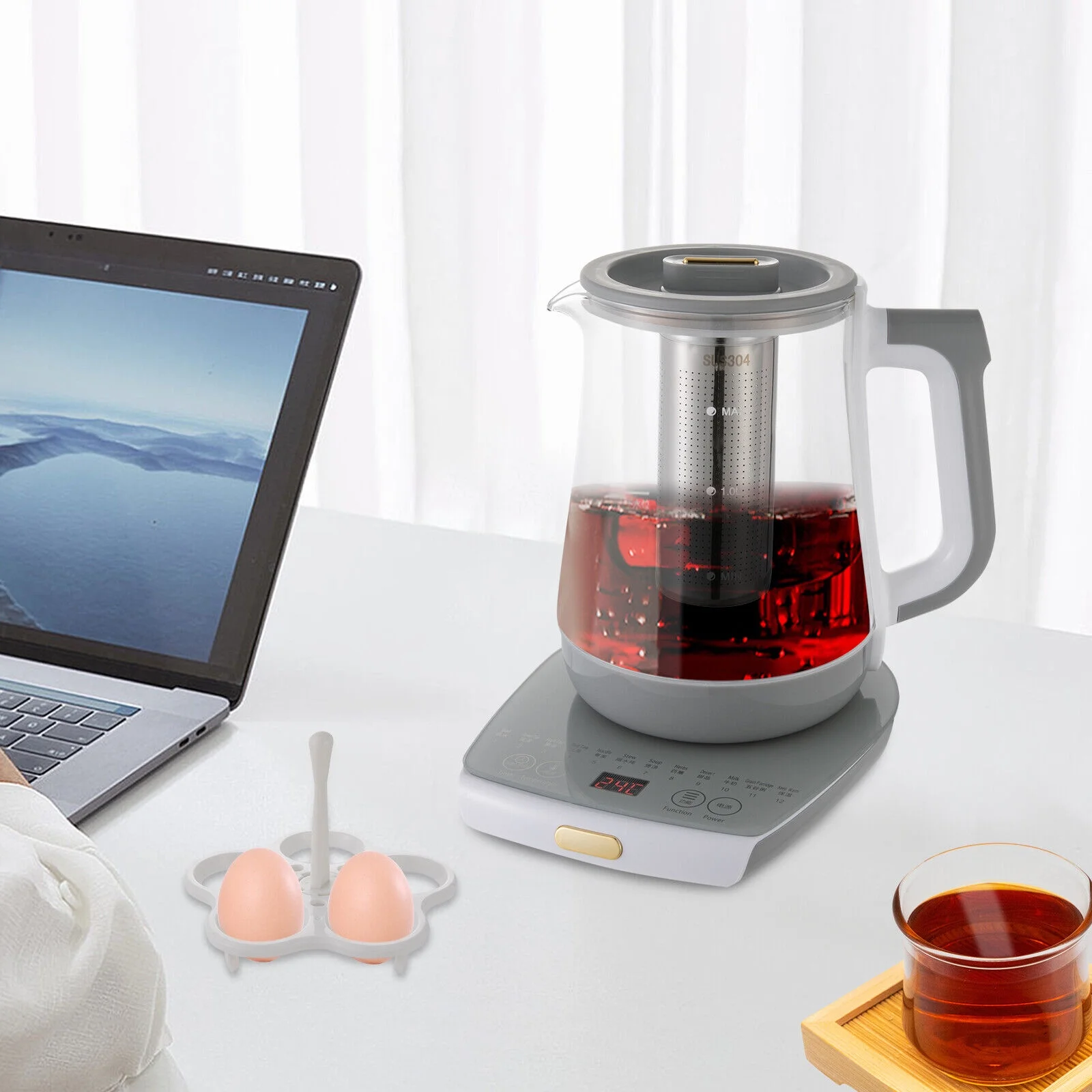1.8L/0.48gal 800W Electric Kettle Glass Water Boiler Fast Boiling Tea Kettle Stainless Steel 40-90��C/104-194��F