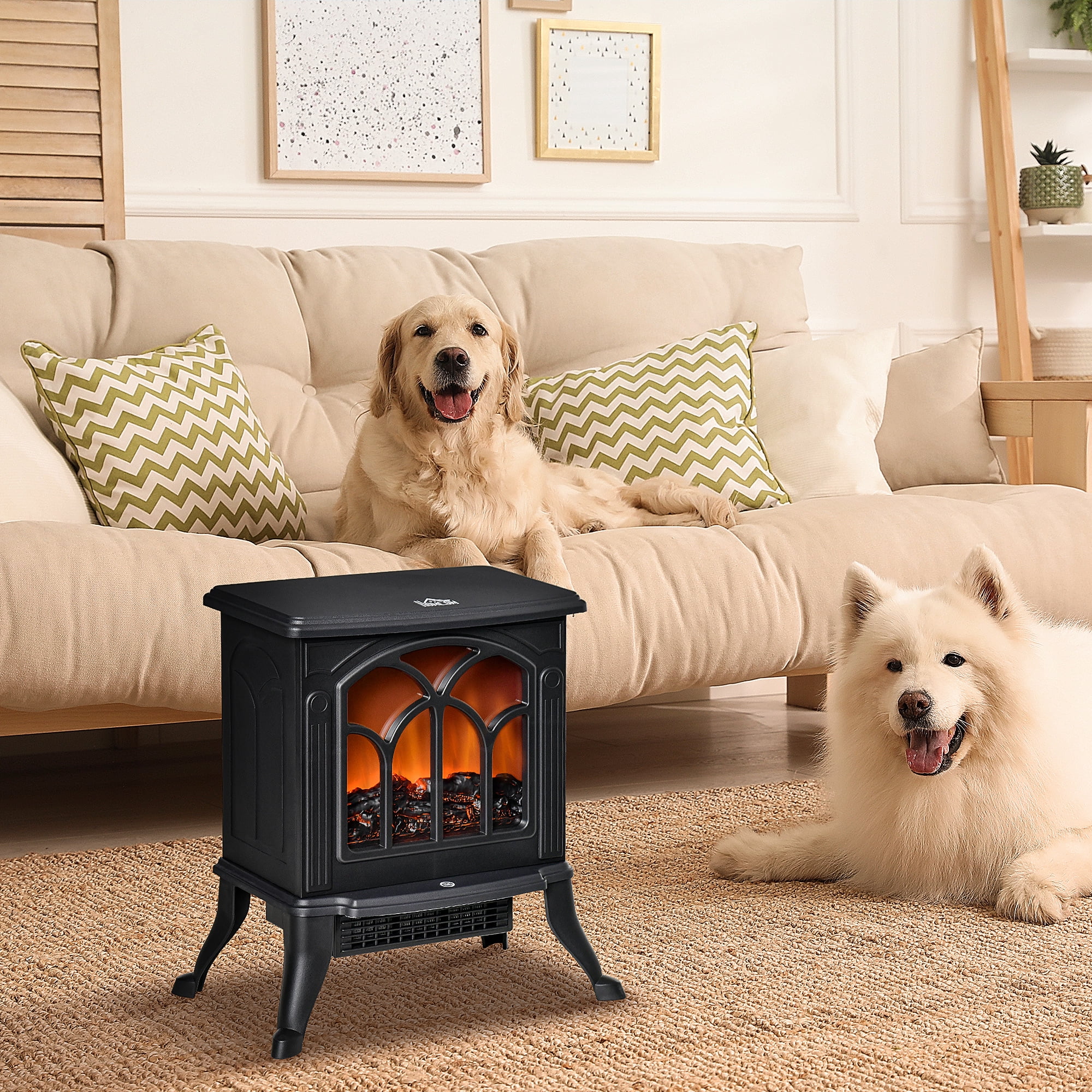 HomCom 17.25 in Freestanding Electric Fireplace Stove, 750W, 1500W, Black