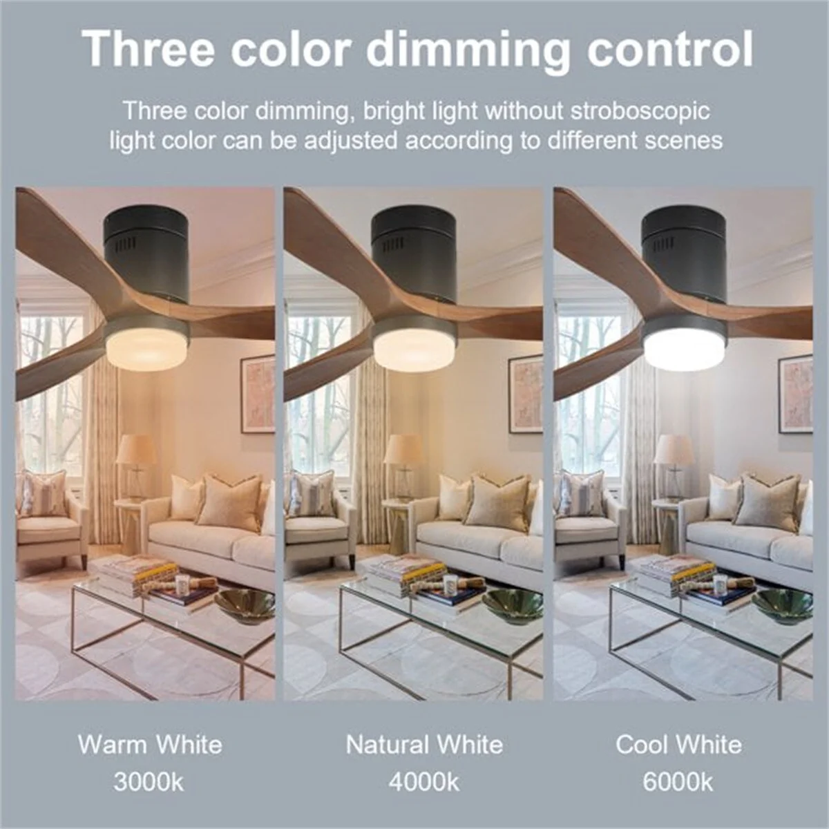 52' Low Profile Ceiling Fan with Light and Remote,Wood Blades,Integrated LED,3 Light options Black and Brown Blades