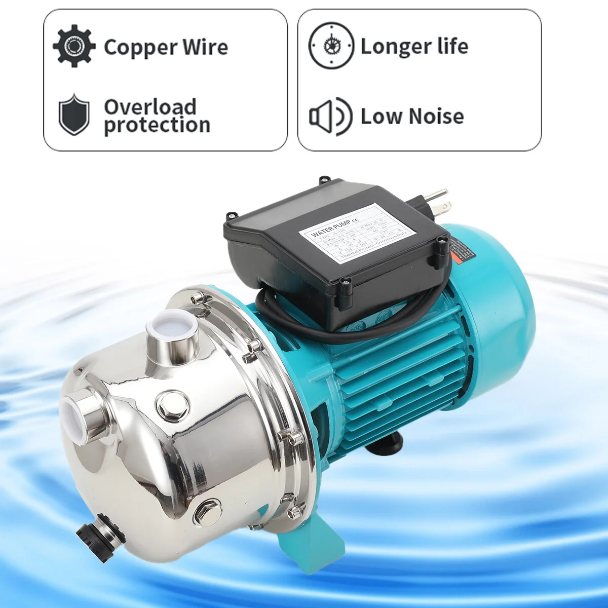 CDZHLTG 1 HP Shallow Well Pump, Jet Pump Portable Stainless Steel Water Transfer Draining Irrigation Pump for Water Removal