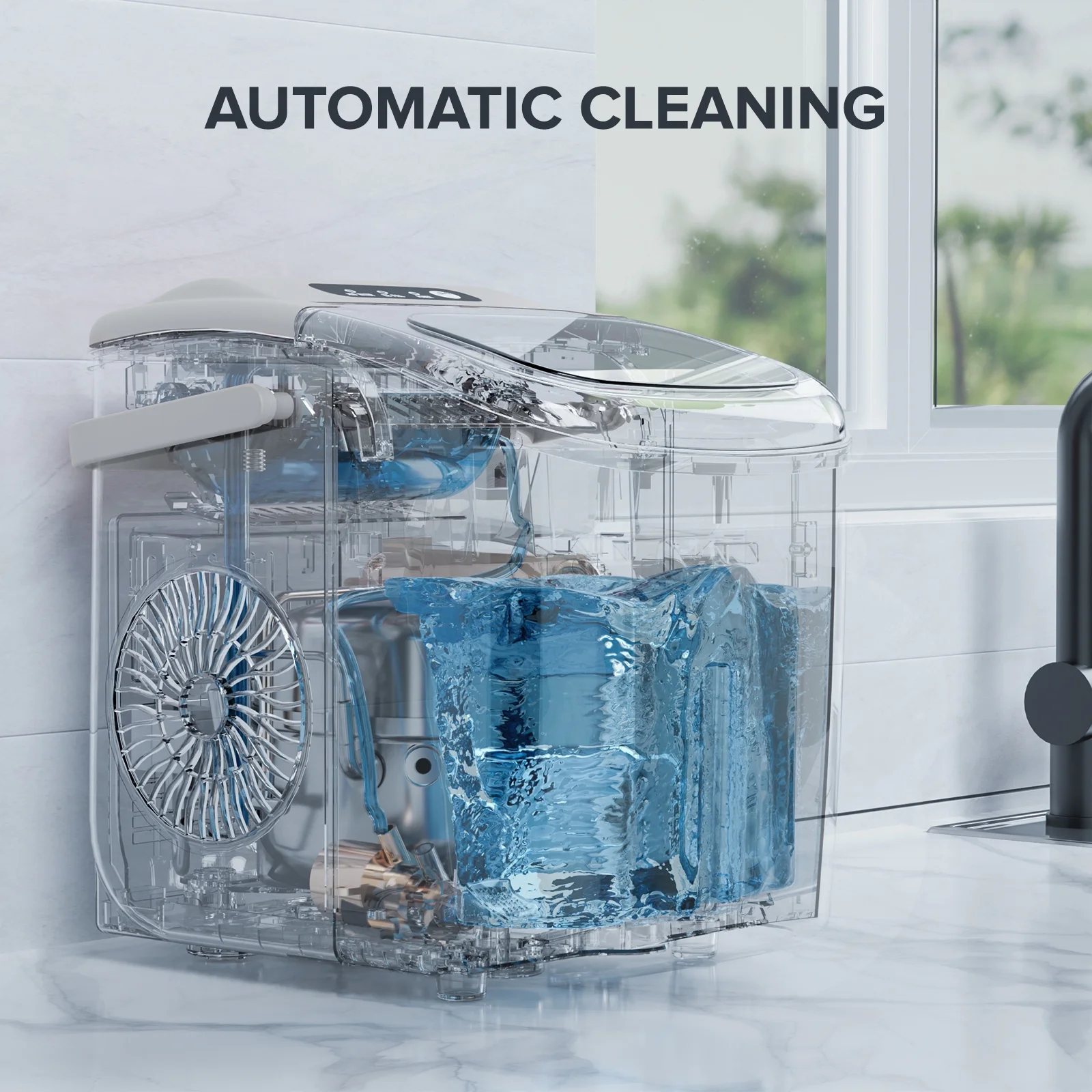 KISSAIR Countertop Ice Maker Portable Ice Machine with Handle, Self-Cleaning Ice Makers, 26Lbs/24H, 9 Ice Cubes Ready in 6 Mins for Home Kitchen Bar Party White