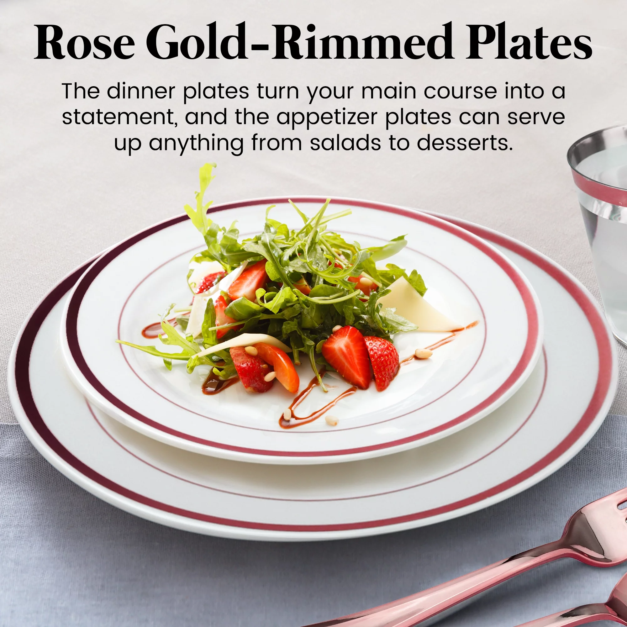 600 Piece Rose Gold Plastic Dinnerware Set Including Plates, Cutlery and Cups