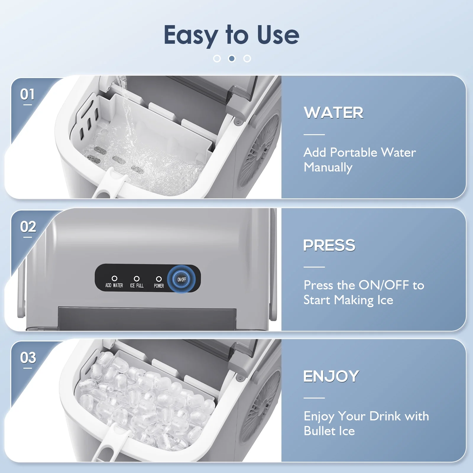 KISSAIR Portable Ice Maker Countertop, with Handle, 26Lbs/24H, 9Pcs/6Mins, One-Click Operation Ice Makers with Ice Scoop and Basket, Self-Cleaning, for Kitchen/Office/Bar/Party (Gray)