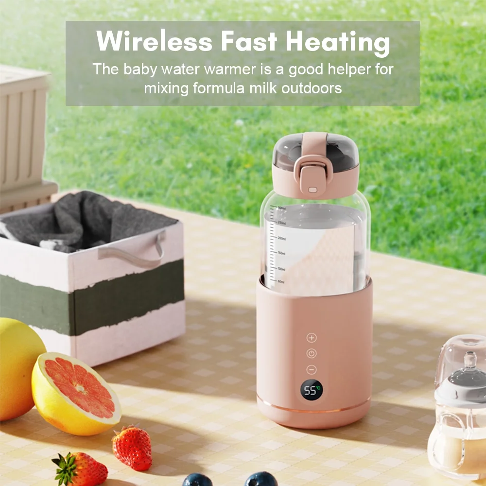 Dcenta Portable Water Warmer for Baby 300ml Capacity Precise Temperature Control Built-in Battery Wireless Instant Water Warmer Electric Kettle for Car Travel