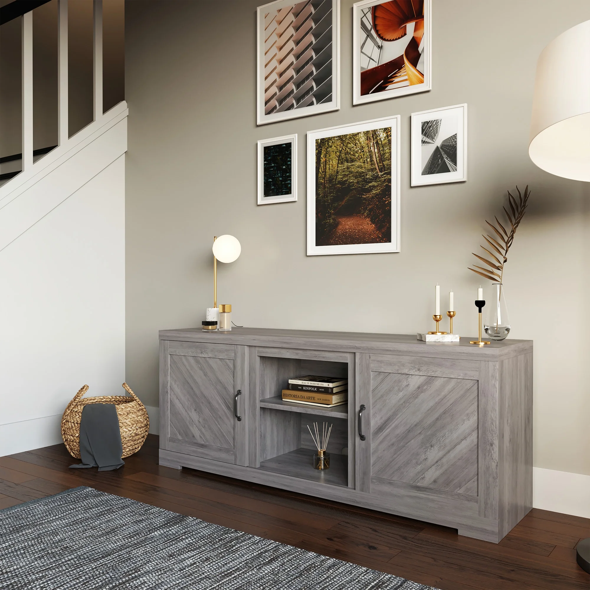 BELLEZE TV Stand Media Entertainment Center Console - Hilo (Gray Wash)
