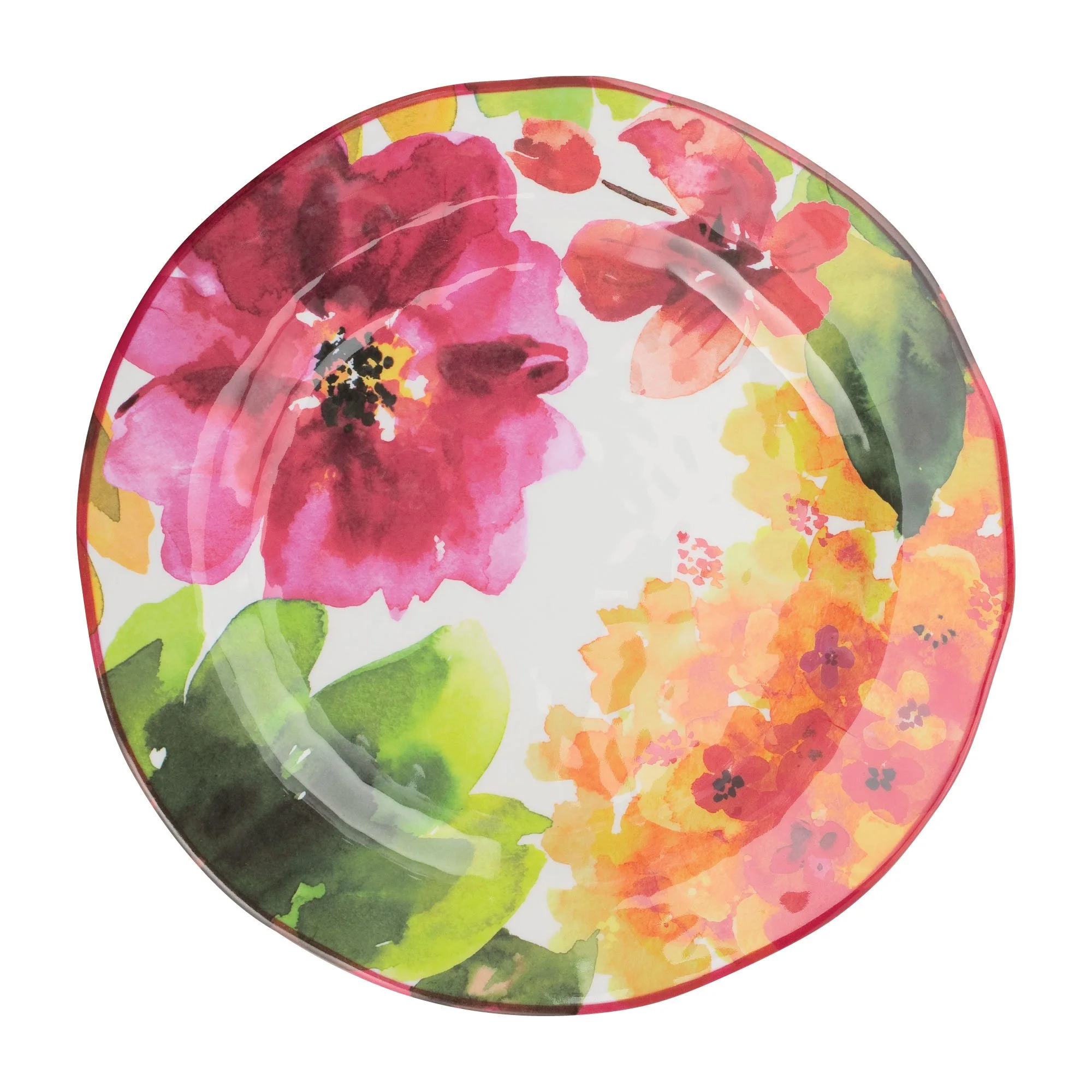 Gourmet Art 16-Piece Pink Floral Heavyweight and Durable Melamine Dinnerware Set, Service for 4. Includes Dinner Plates, Salad Plates, Dessert Plates and Bowls. for Everyday Use.