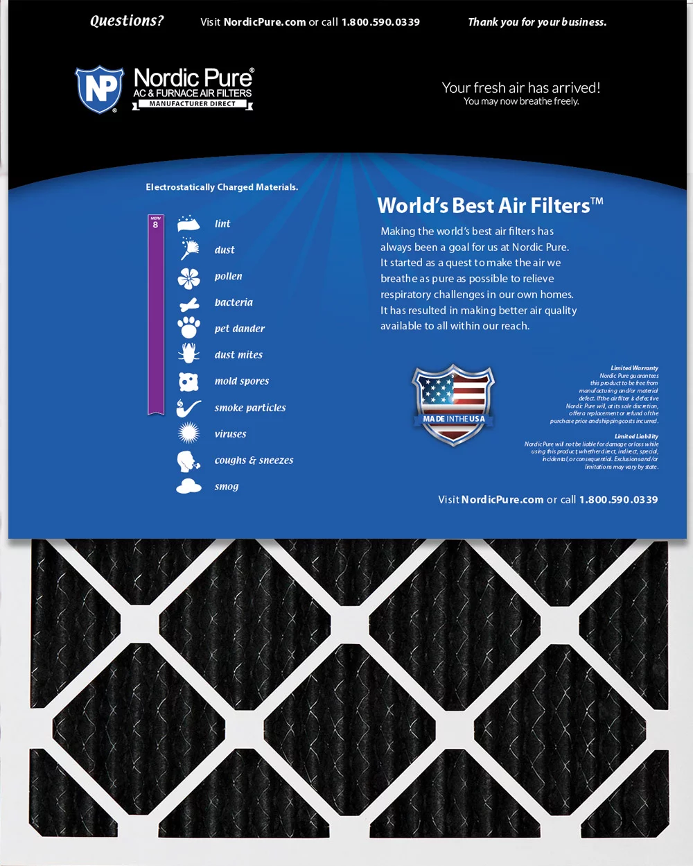 12x24x1 (11_1/2x23_1/2) Pure Carbon Odor Reduction Furnace Air Filters 6 Pack