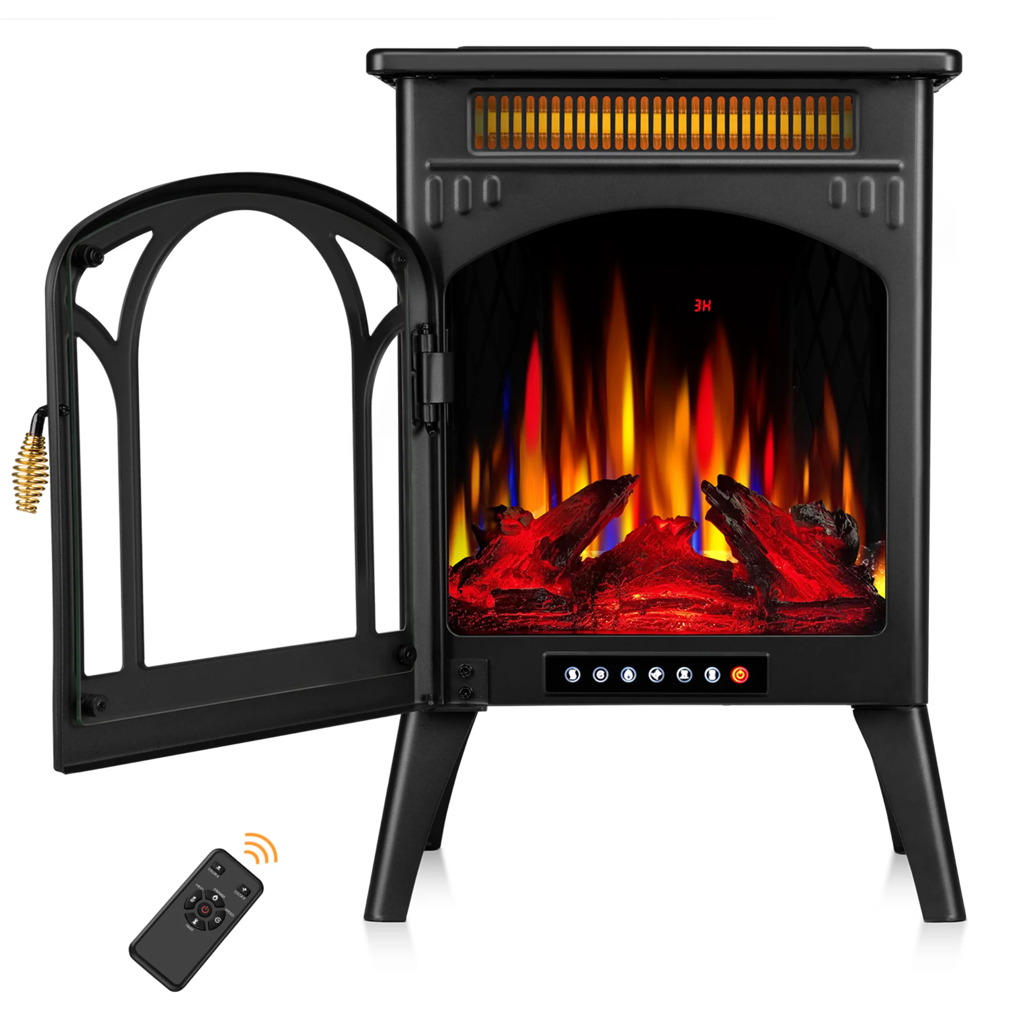 Besttey Electric Fireplace 1500w Freestanding Portable Indoor Electric Stove Heater w/ 3D Flame Effect, Black
