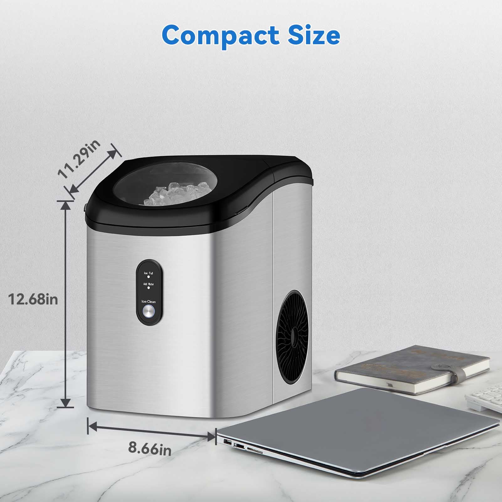 Countertop Ice Maker Machine,33lbs in 24Hrs,Compact Ice Machine with Ice Scoop & Basket for Home, 6 Minutes Ice Making, One-Click Operation, Low Noise