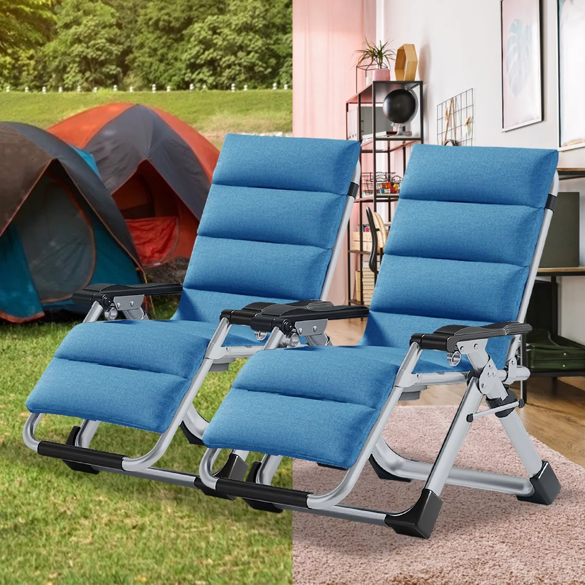 ABORON Zero Gravity Chairs Set of 2, Folding Recliner Lounge Chair, Portable Chaise with Detachable Soft Cushion, Cup Holder, Headrest
