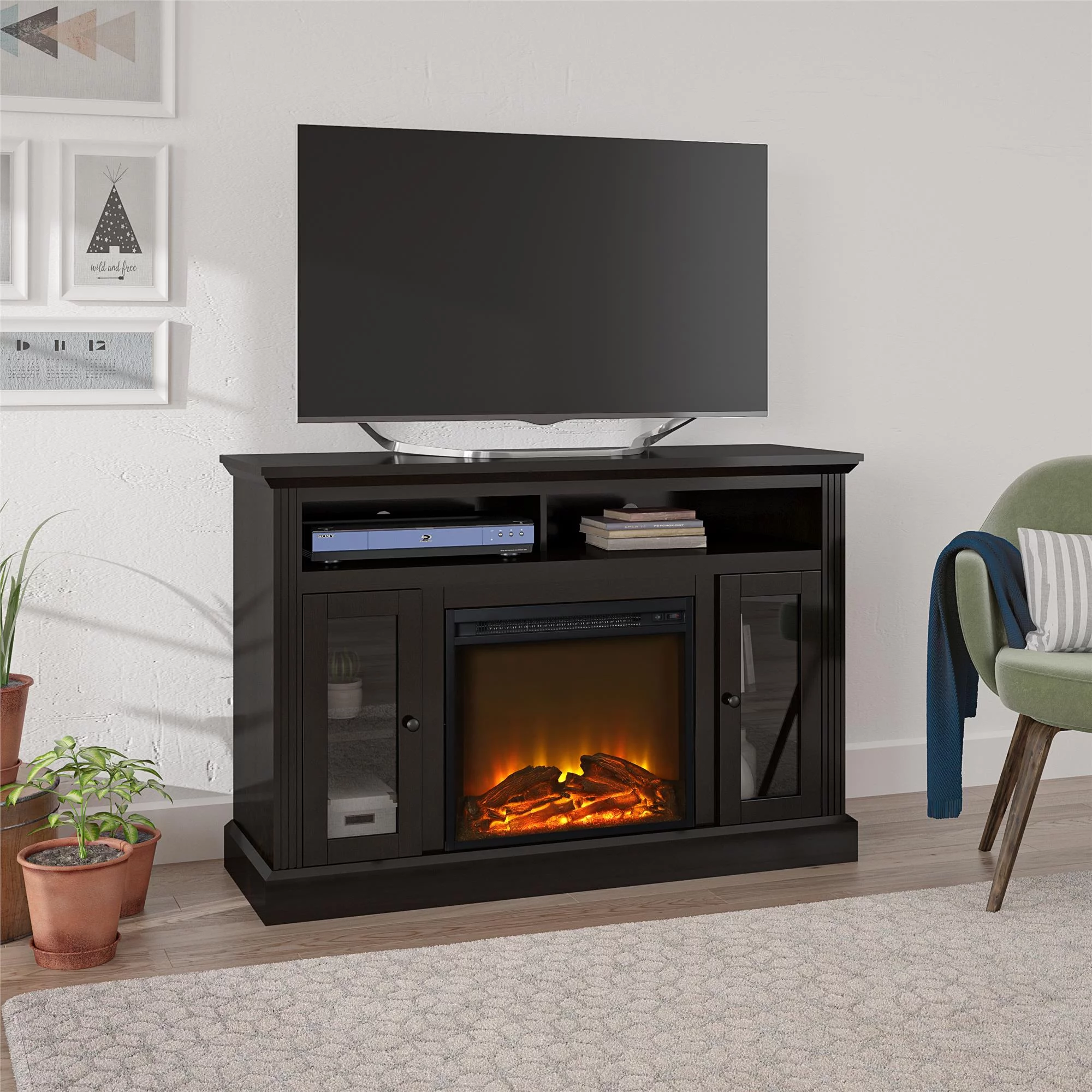 Ameriwood Home Leesburg Electric Fireplace TV Console for TVs up to a 50
