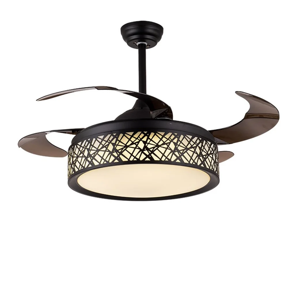 FINE MAKER 42' Remote Control Ceiling Fan with Light 3 Speed 3 Color LED Chandelier Fan Retractable Blades Silent Fandelier for Living Room Bedroom Black Metal Finish