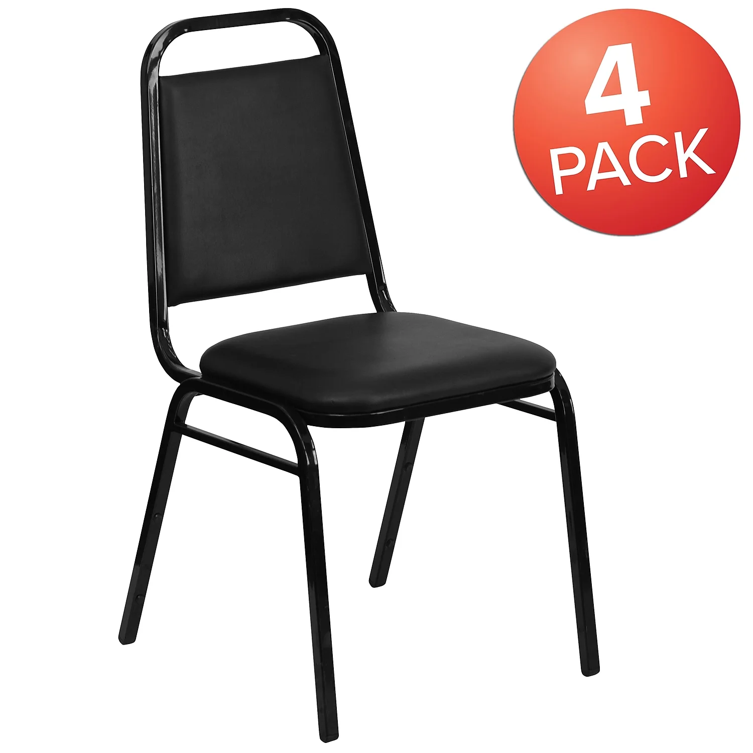 Flash Furniture 4 Pack HERCULES Series Trapezoidal Back Stacking Banquet Chair in Black Vinyl - Black Frame