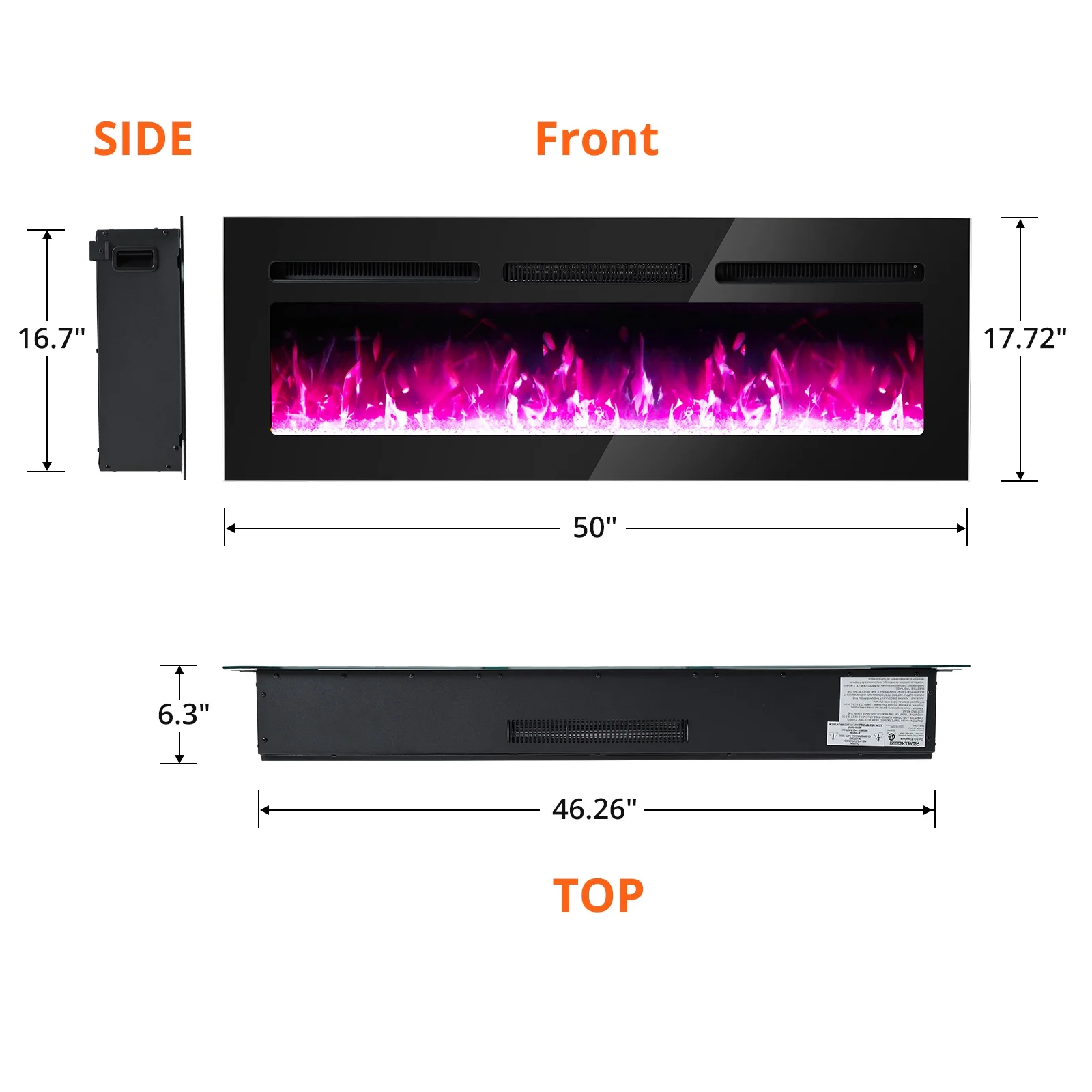 ABUKY Wall Mounted Electric Fireplace, 50-Inch Wide Flat Screen, Freestanding or Hanging Portable Room Heater with Remote