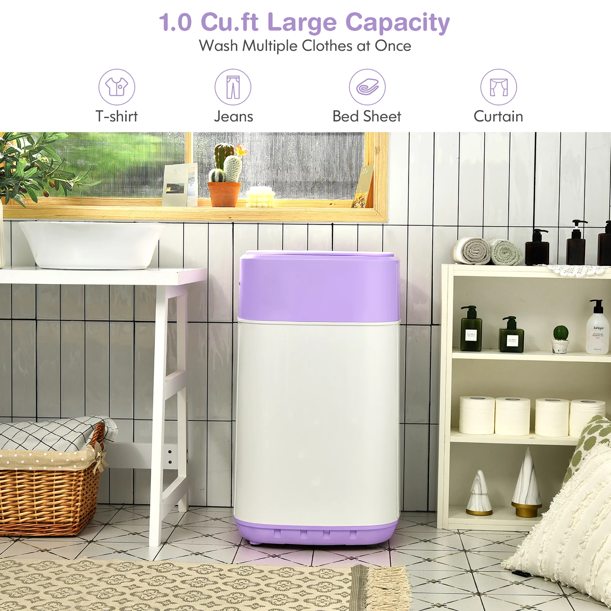 Costway 8lbs Portable Fully Automatic Washing Machine W/ Drain Pump Purple
