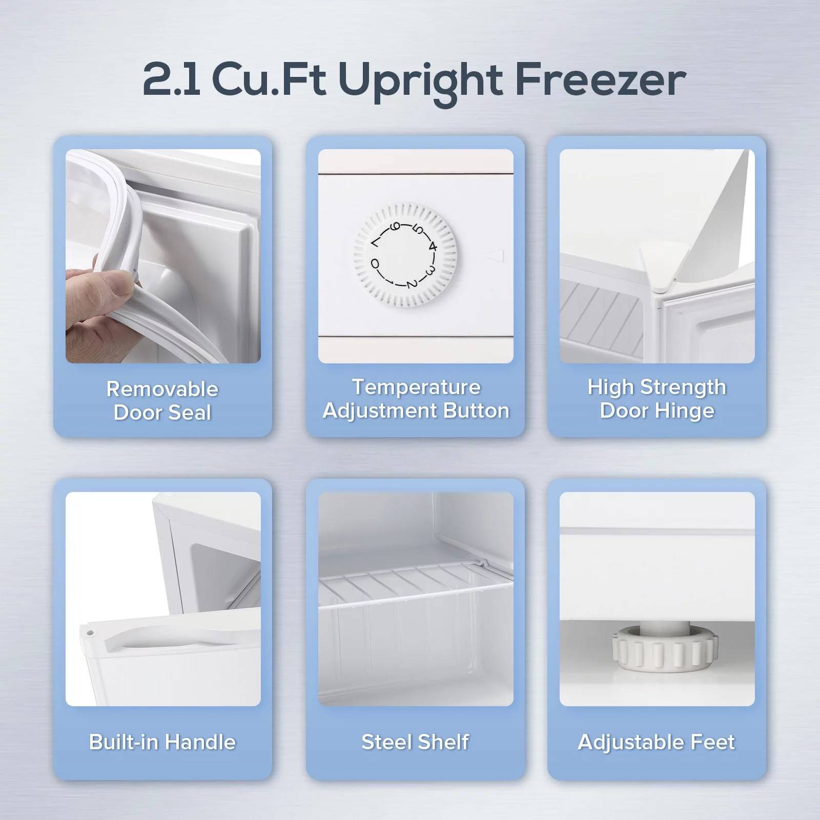 Auseo Mini Freezer Countertop, Energy Saving 2.1 Cu.ft, Single Door Compact Upright Freezer with Reversible Door for Home/Office/Kitchen-White