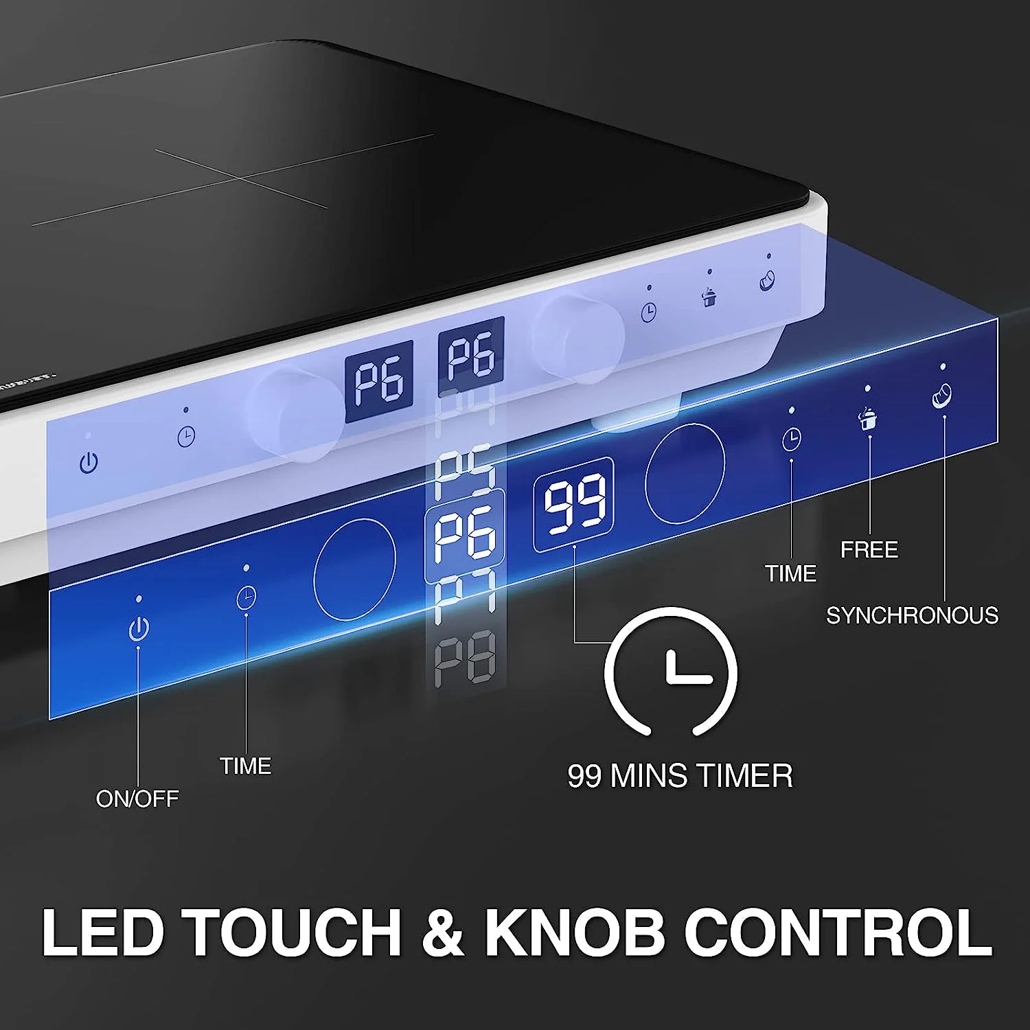Induction Cooktop, 120V 1800W Electric Cooktop 2 Burner with Removable Griddle Pan, 8 Gears Heating, Timer, Great for Home Party BBQ