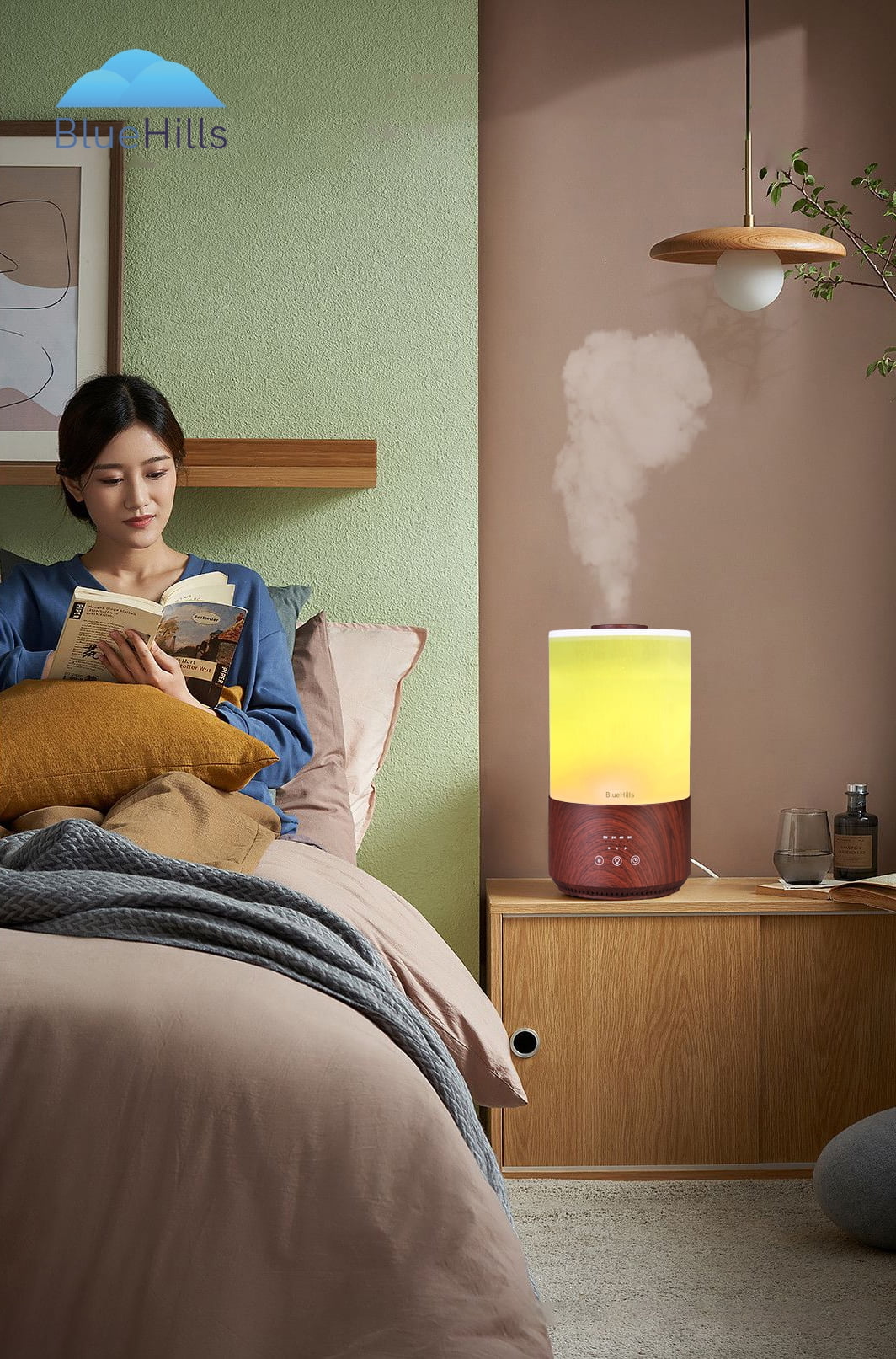 BlueHills 4000 ML Tall Premium Essential Oil Diffuser Humidifier with Remote Extra Large Capacity - Dark Wood Grain -T402