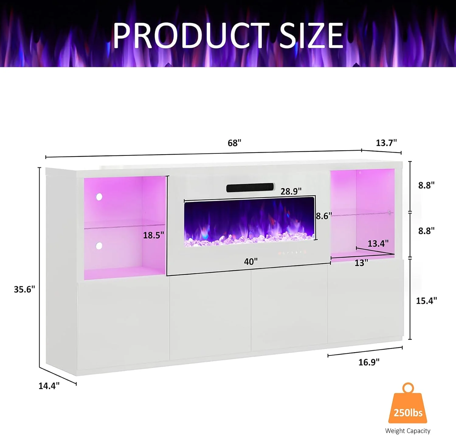 AMERLIFE 68' Fireplace TV Stand with 40' Electric Fireplace for TVs up to 78