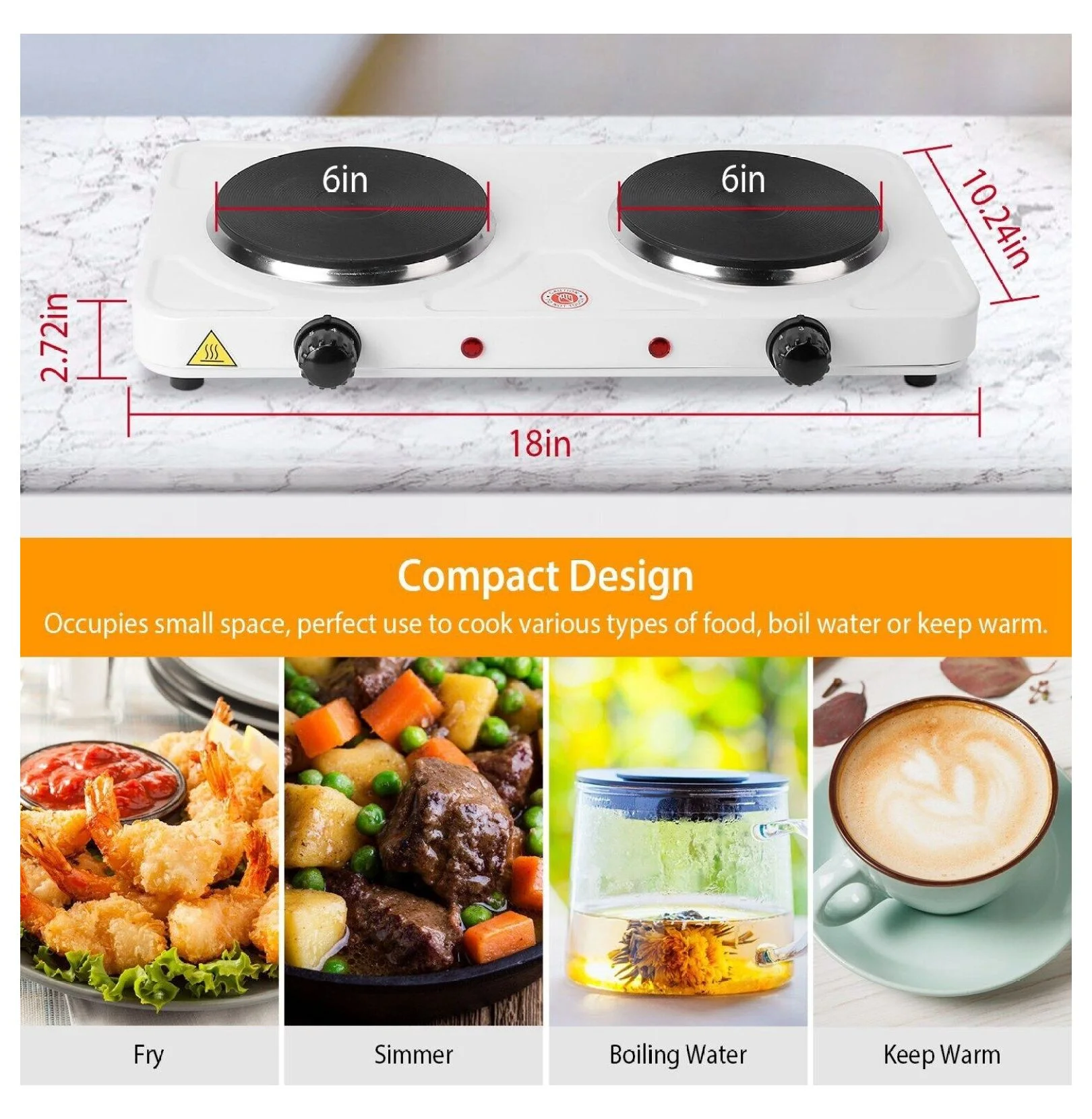 2000W Hot Plate Cooktop Countertop Burners Dual Cooker Burner Stove Cooking