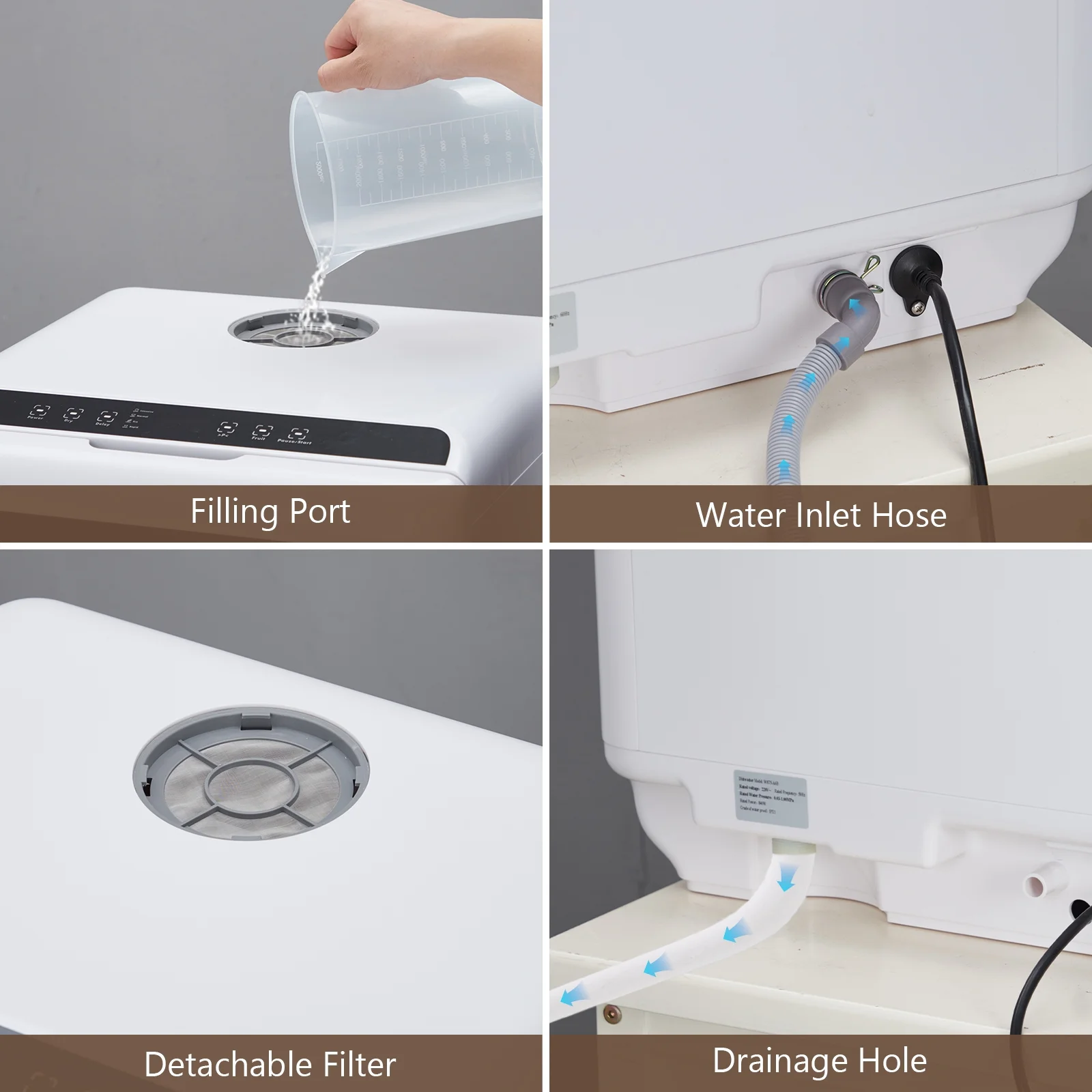 Countertop Dishwasher, Portable Dishwashers with 4.5L Built-in Water Tank, 5 Washing Programs & Air-Drying Function, 360�� Dual Spray Arm, Mini Dishwasher Dish Washer for Apartments RVs