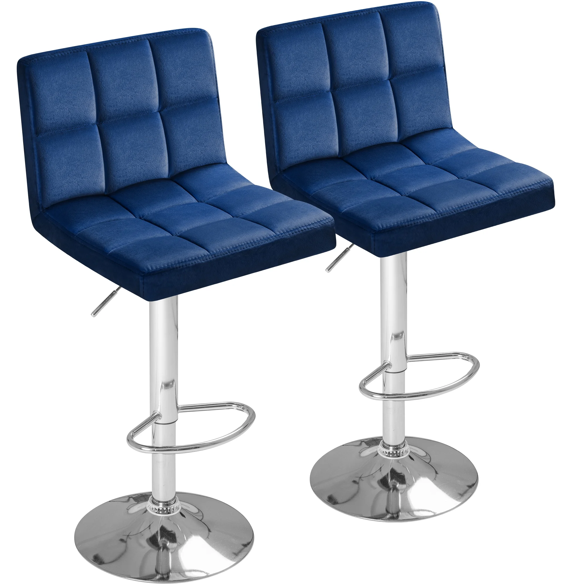 Homall Bar Stools Velvet Kitchen Counter Square Island Height Adjustable Swivel Counter Stools with Back, Blue