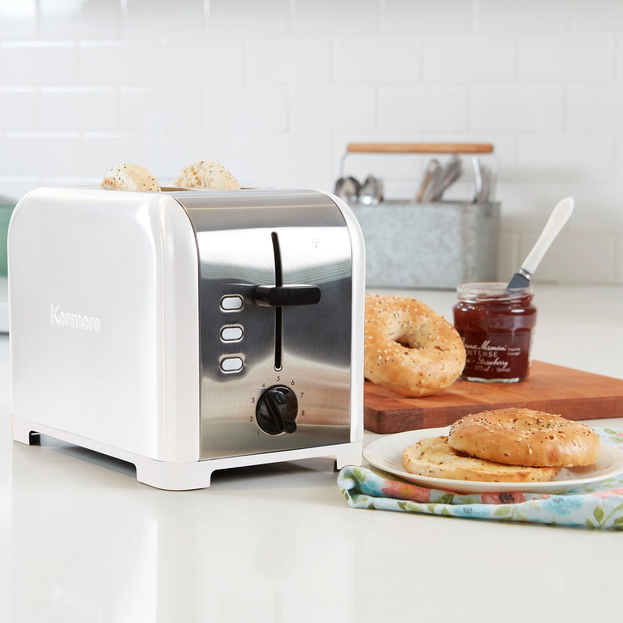 Kenmore 2-Slice Toaster, Stainless Steel, White and Silver, with Extra Wide Slots