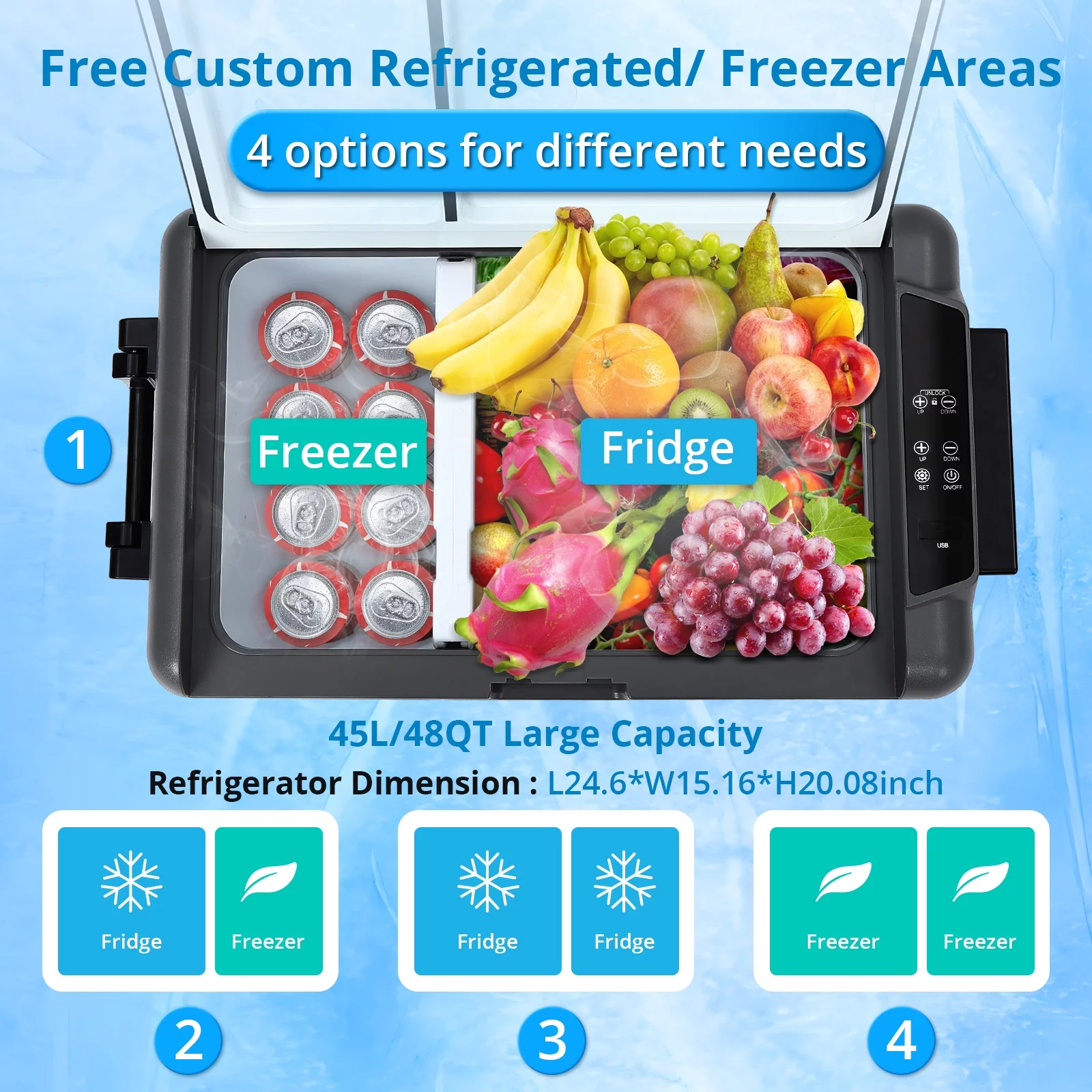 2023 New Car Refrigerator, 48 Quart RV Car Fridge with Dual Zone APP Control, Freezer -4�H-68�H 12/24V DC & 110-240V AC, 45L Portable Freezer Compressor Cooler for Camping, Travel, Outdoor, Home