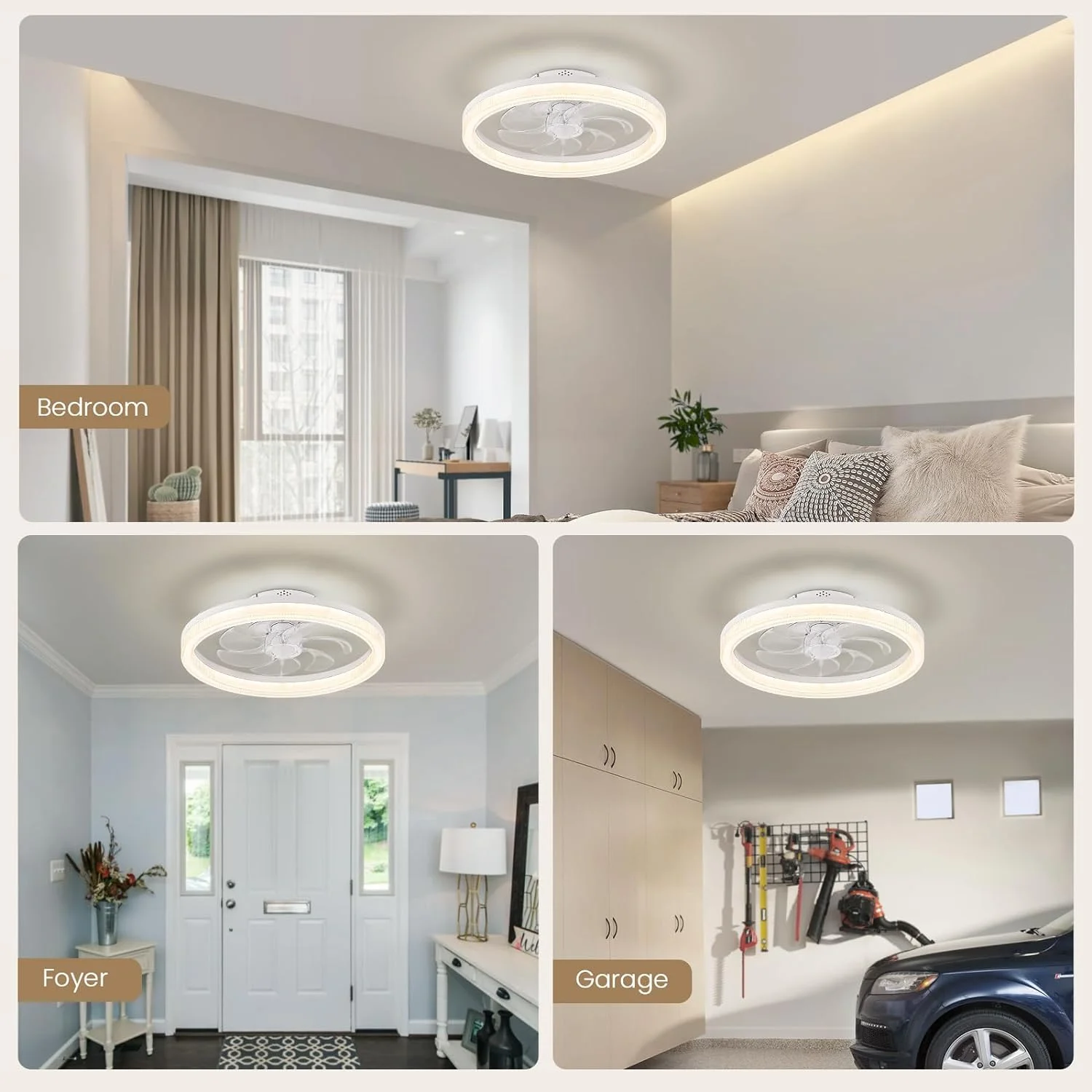 HOOMEDELIER 20' LED Ceiling Fan Light , Indoor 7 Blades Low Profile Ceiling Fan with Light and Remote & App Control-White