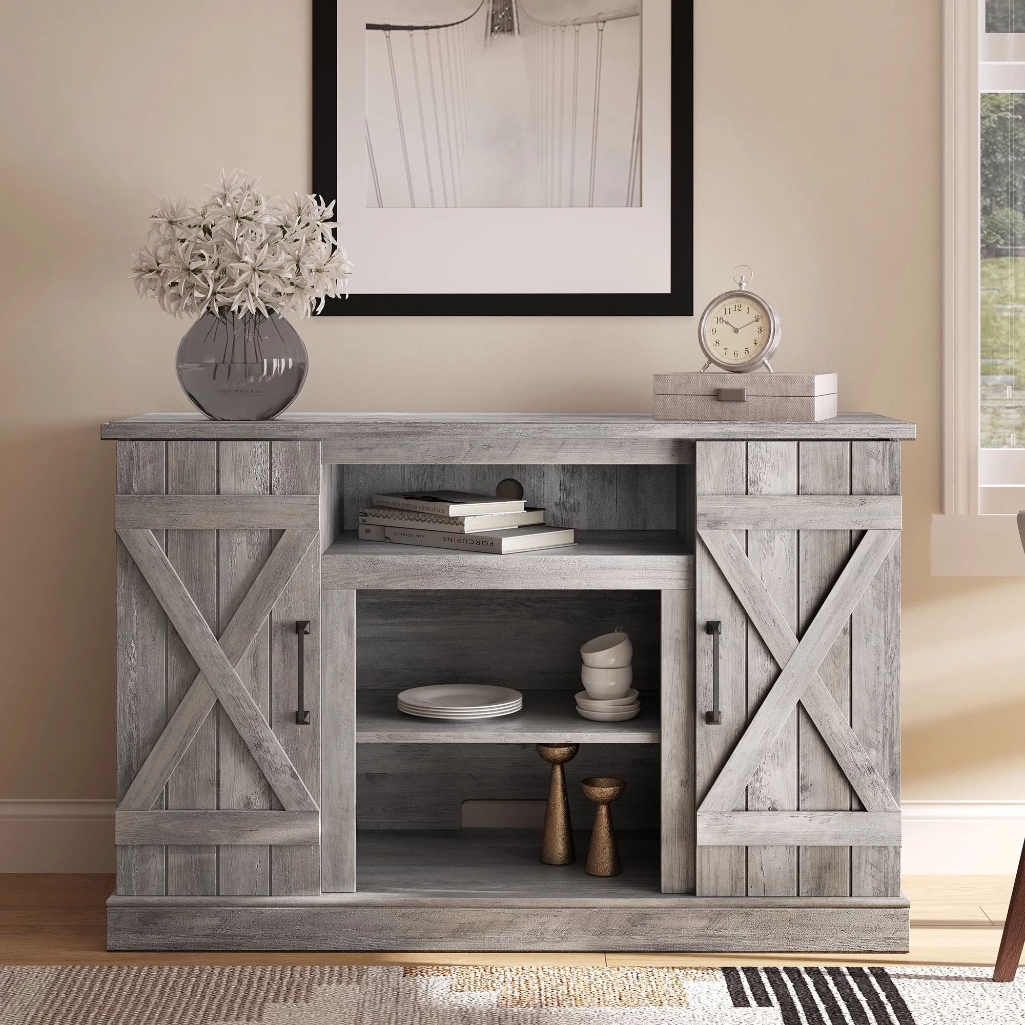 BELLEZE TV Stand Media Entertainment Center - Veropeso (Gray Wash)