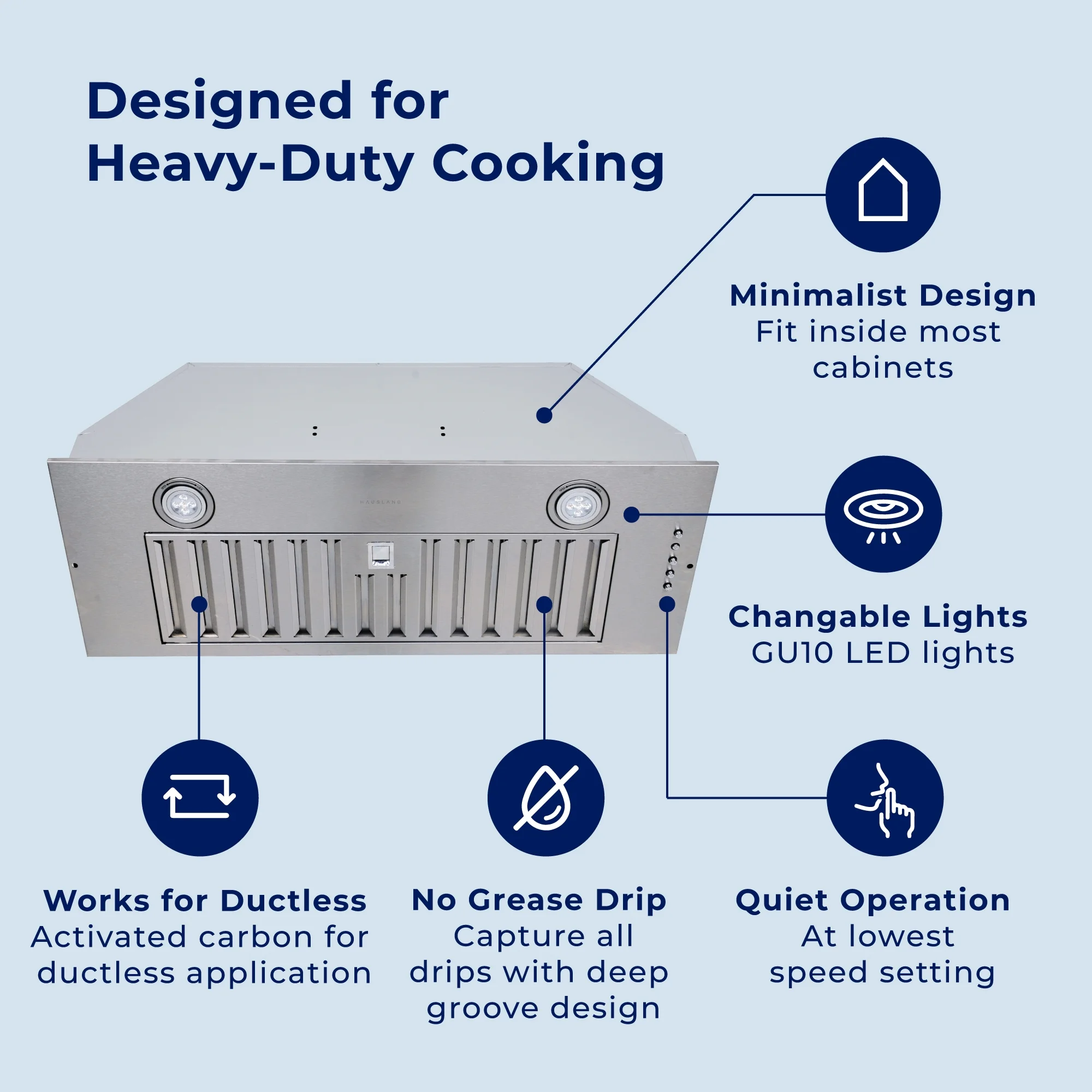 Hauslane IN-R100SS-30 30 in. Convertible Undercabinet Range Hood Insert, Stainless Steel