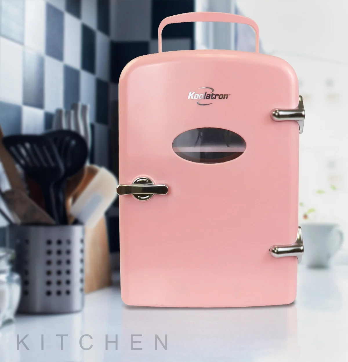 Koolatron 6 Can AC/DC Retro Mini Cooler Personal Mini Fridge Refrigerator, Pink