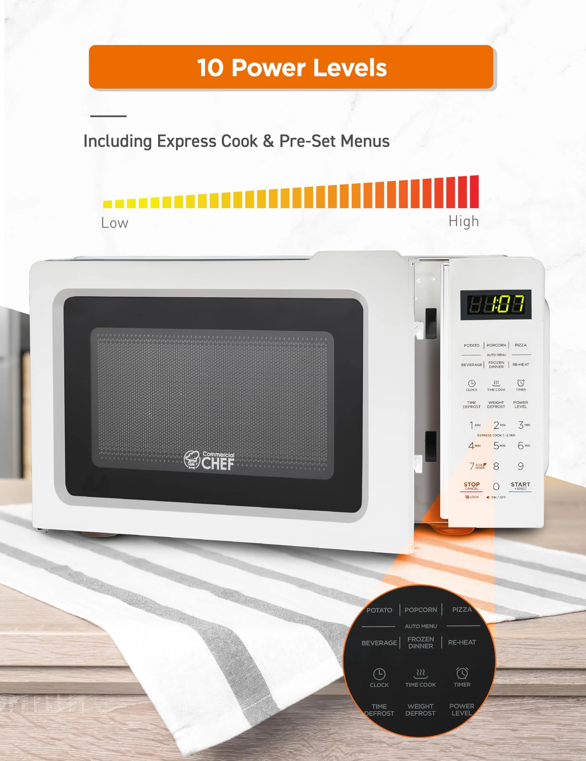 Commercial Chef CHM770W 0.7 Cubic Feet Microwave Oven, White