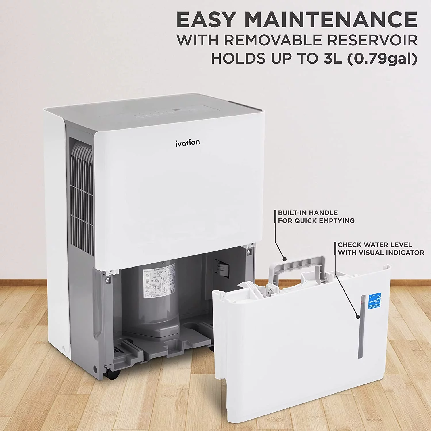 Ivation 20 Pint Energy Star Dehumidifier with Continuous Drain Hose Connector