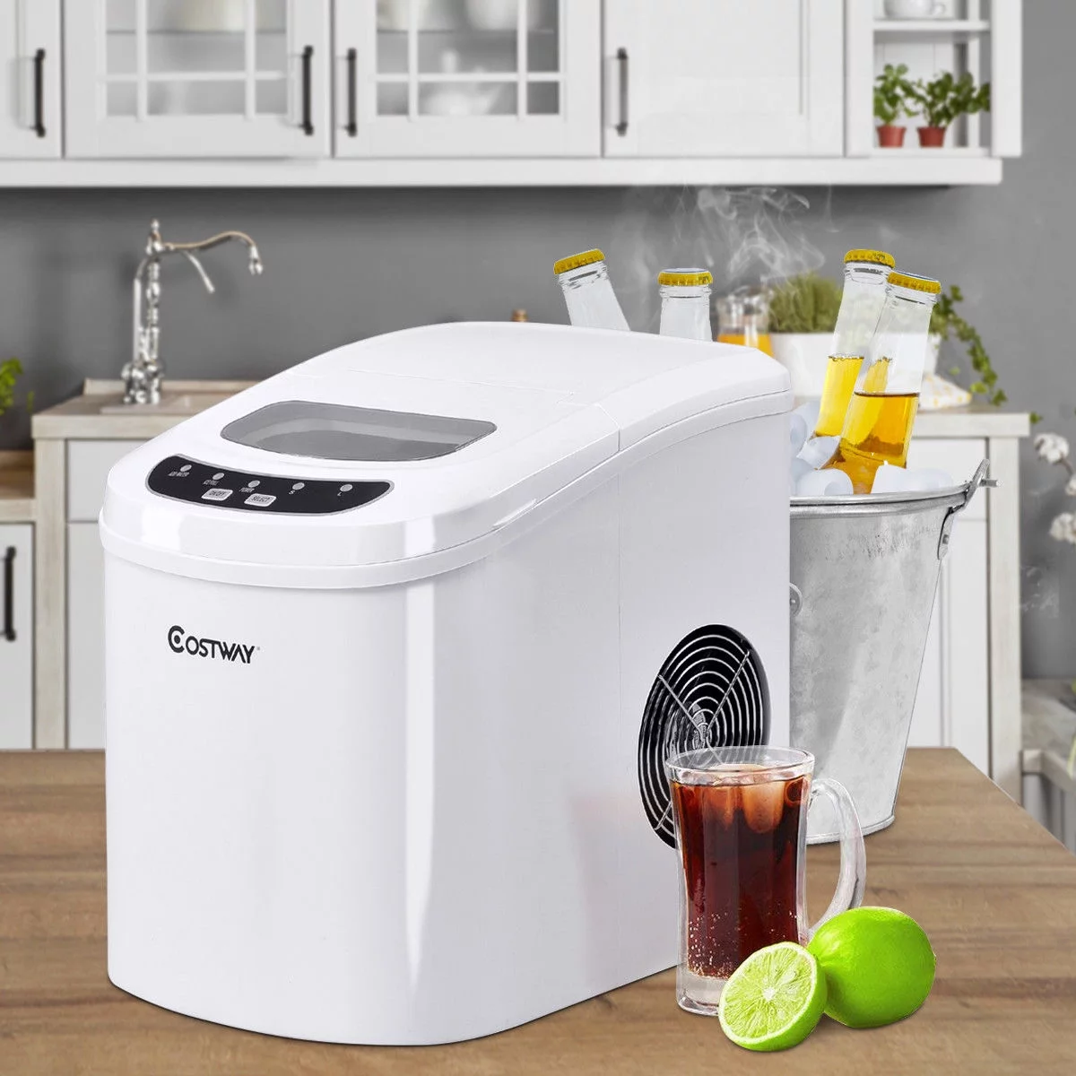 Costway White Portable Compact Electric Ice Maker Machine Mini Cube 26lb/Day