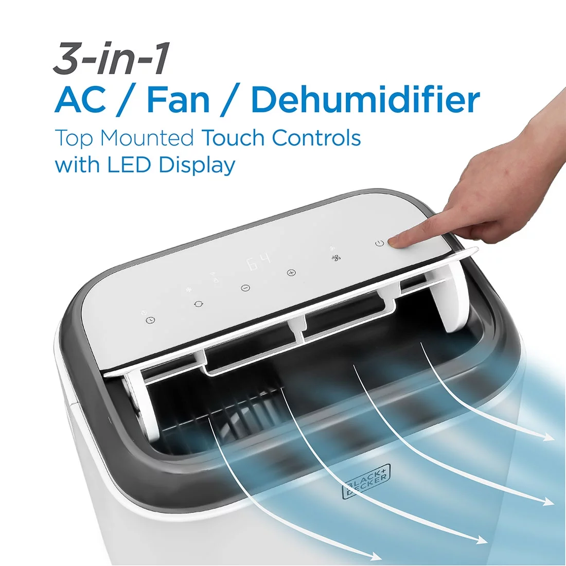 BLACK+DECKER BPP08WTB 8,000 BTU SACC/CEC (12,000 BTU ASHRAE) Portable Air Conditioner with Remote Control, White