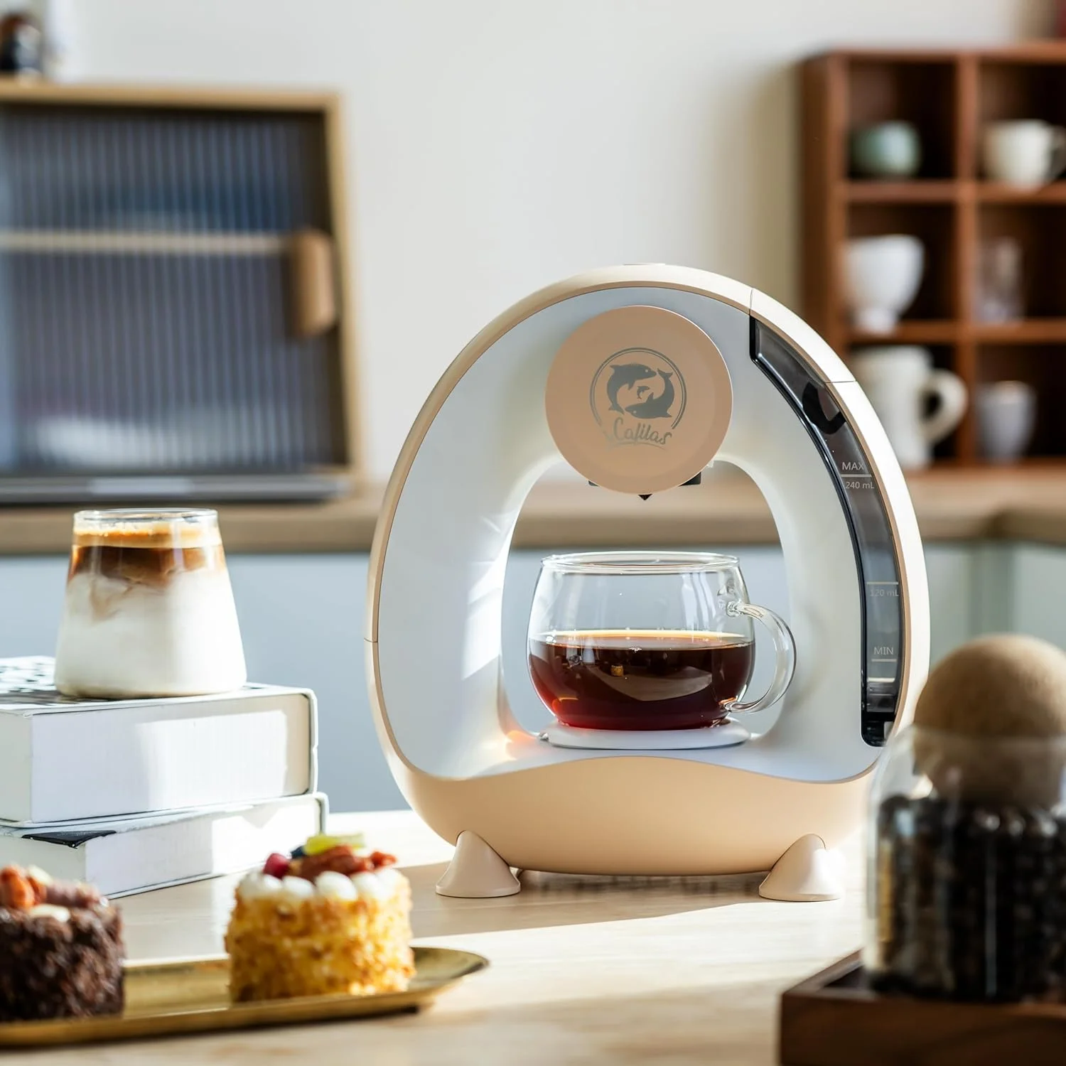 i Cafilas MINI Q Single Serve Coffee Maker Machine for Ground Coffee Low Decibel Silent No Vibration,Champagne