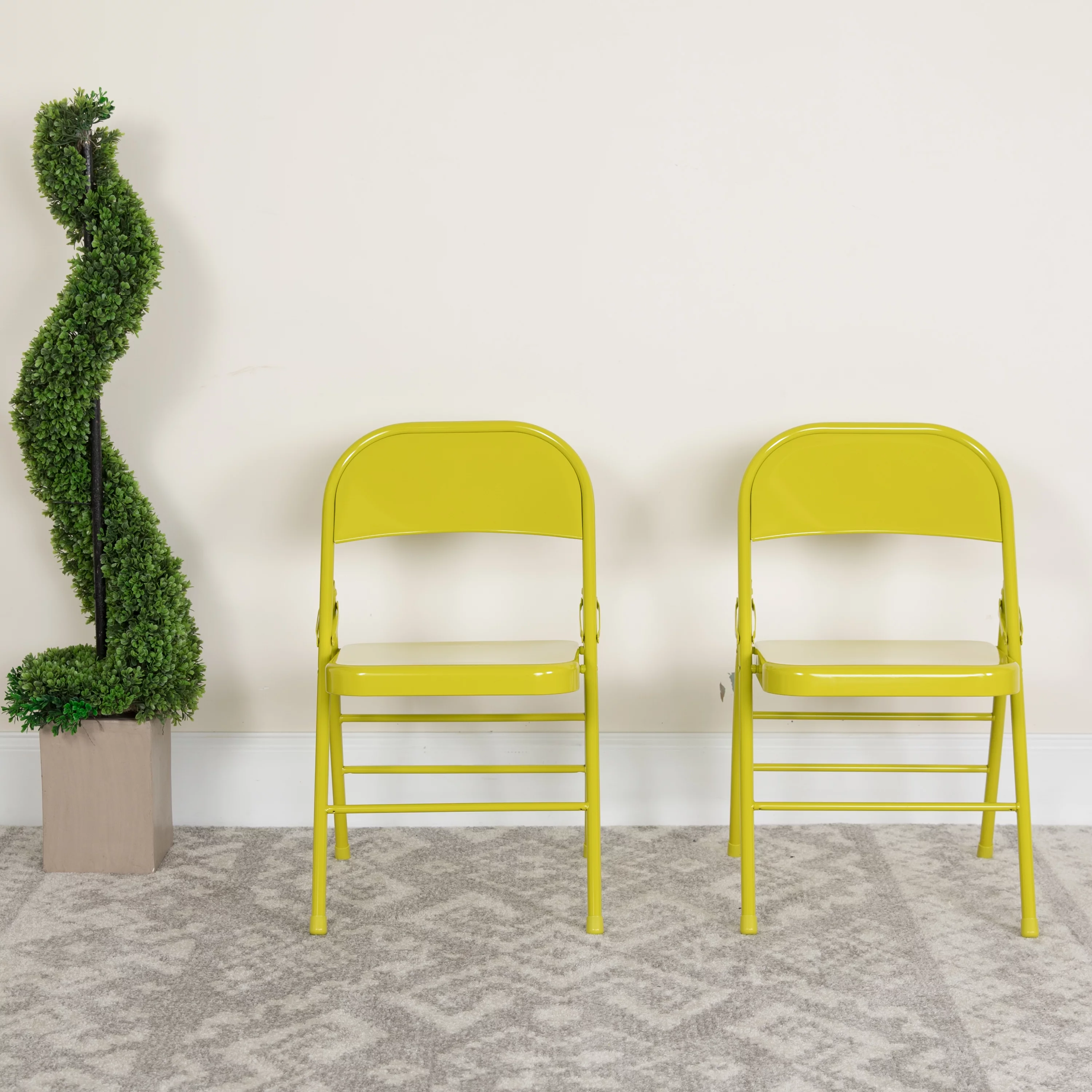 Flash Furniture 2 Pack HERCULES COLORBURST Series Twisted Citron Triple Braced & Double Hinged Metal Folding Chair