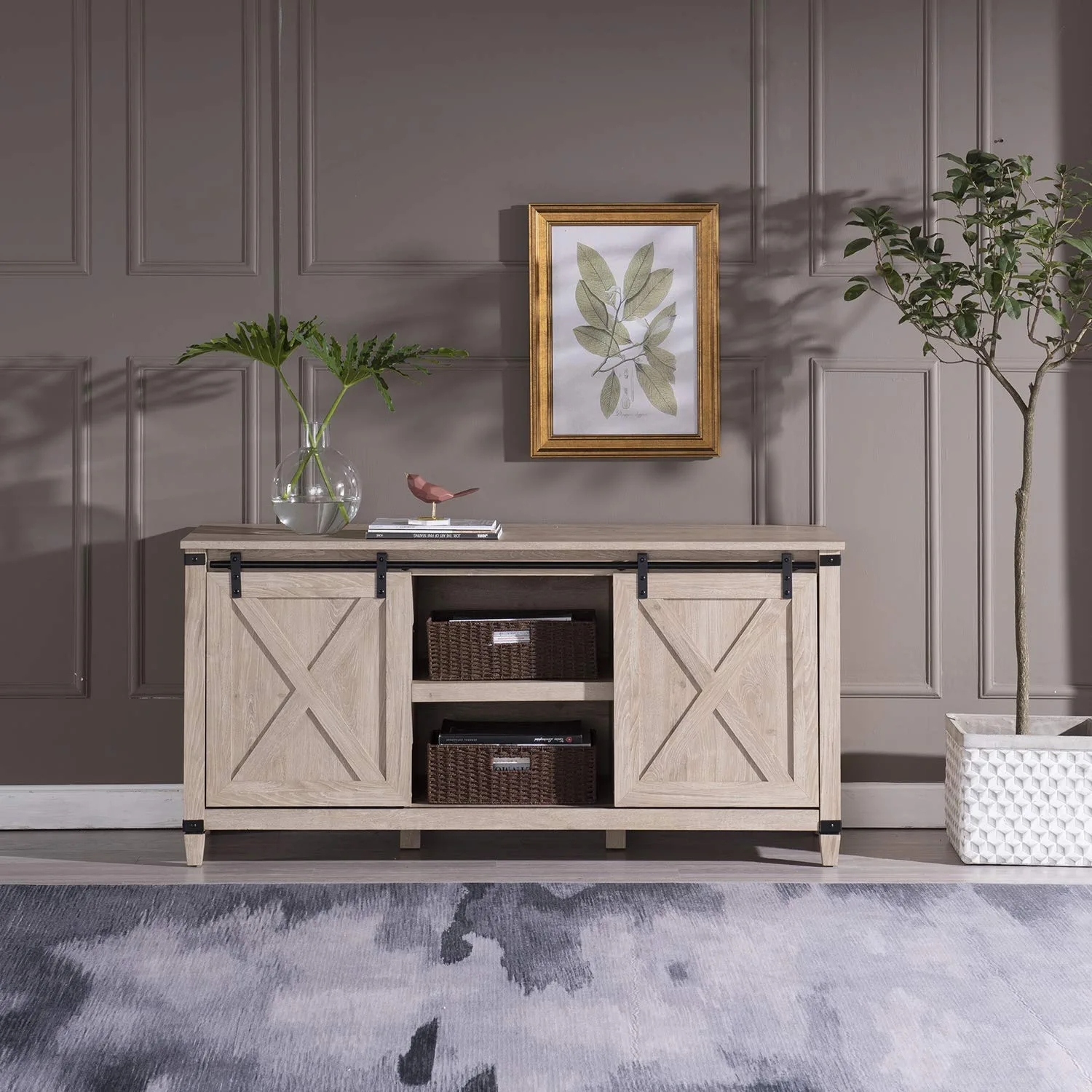 Caffoz Sliding Barn Door TV Stand for TVs Up to 65'