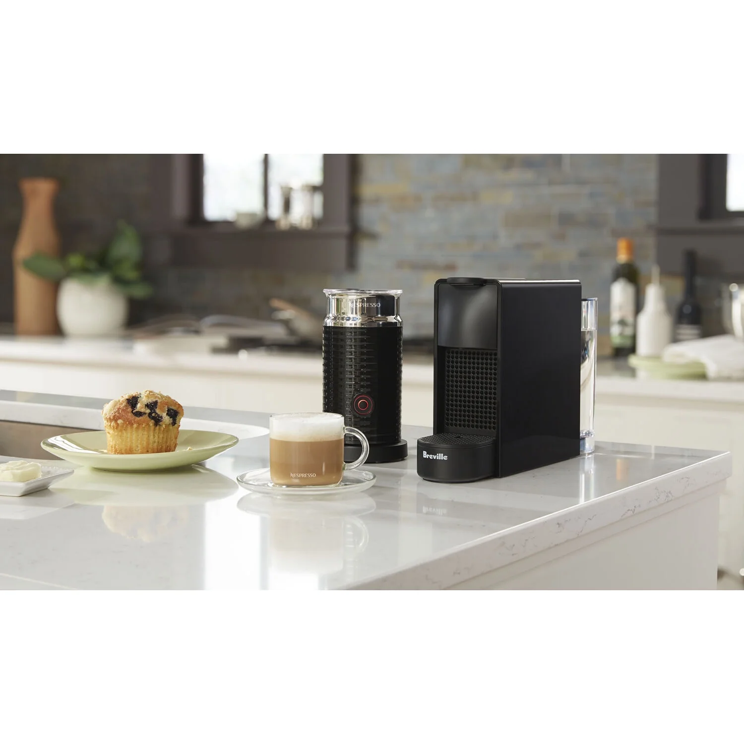 Breville New Nespresso Essenza Mini Single-Serve Machine Aeroccino Milk Frothier, Black
