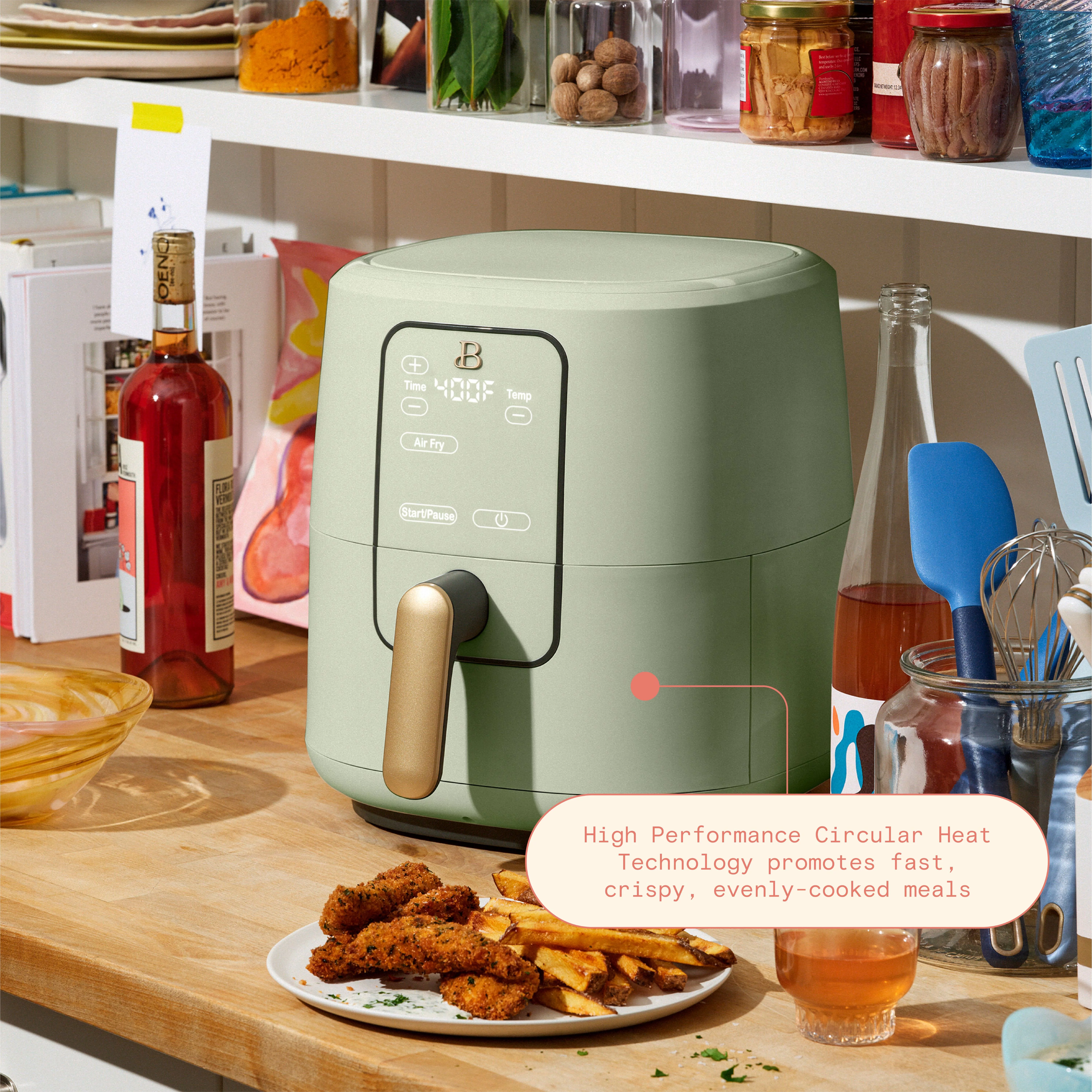 Beautiful 6 Qt Air Fryer with TurboCrisp Technology and Touch-Activated Display, Sage Green by Drew Barrymore